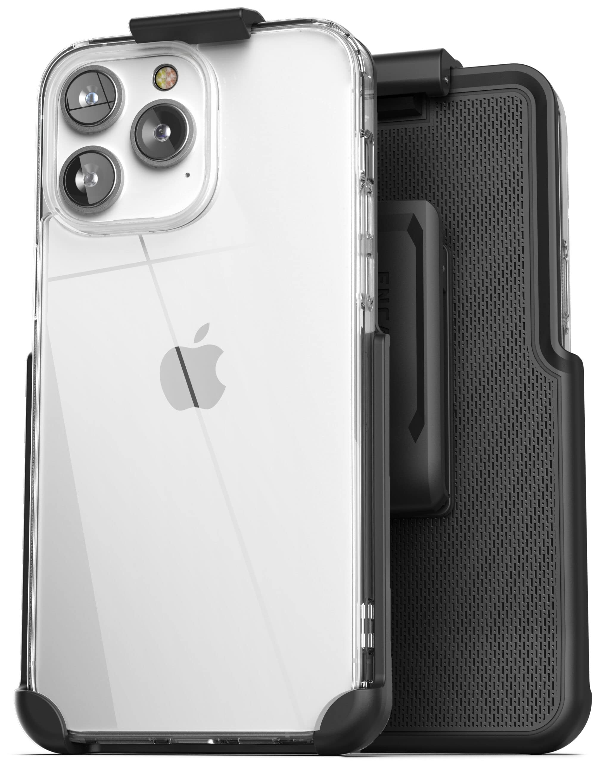 Encased Clear Case with Holster, Compatible with iPhone 14 Pro Max Belt Clip - Protective Transparent Back Cover with Phone Holder (2022 Release)