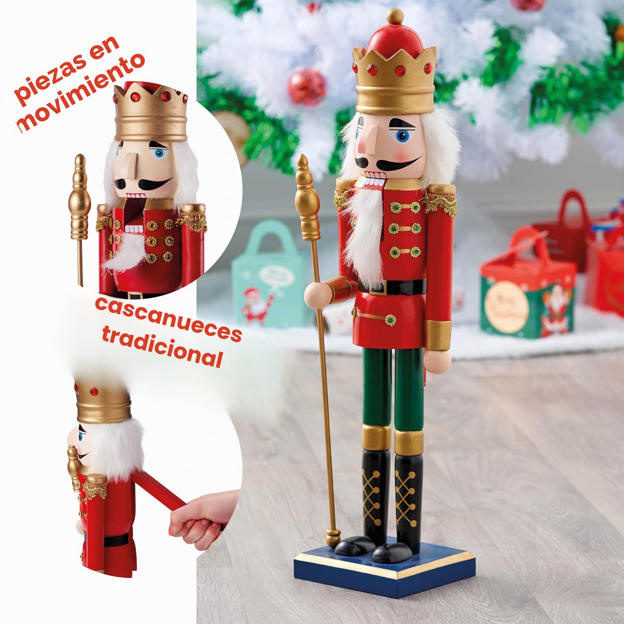 THE TWIDDLERS Gran Soldado Cascanueces de Navidad de Madera con Soporte, XL 50 cm – Material de Pino y Madera Hecho a Mano Decoración navideña Tradicional