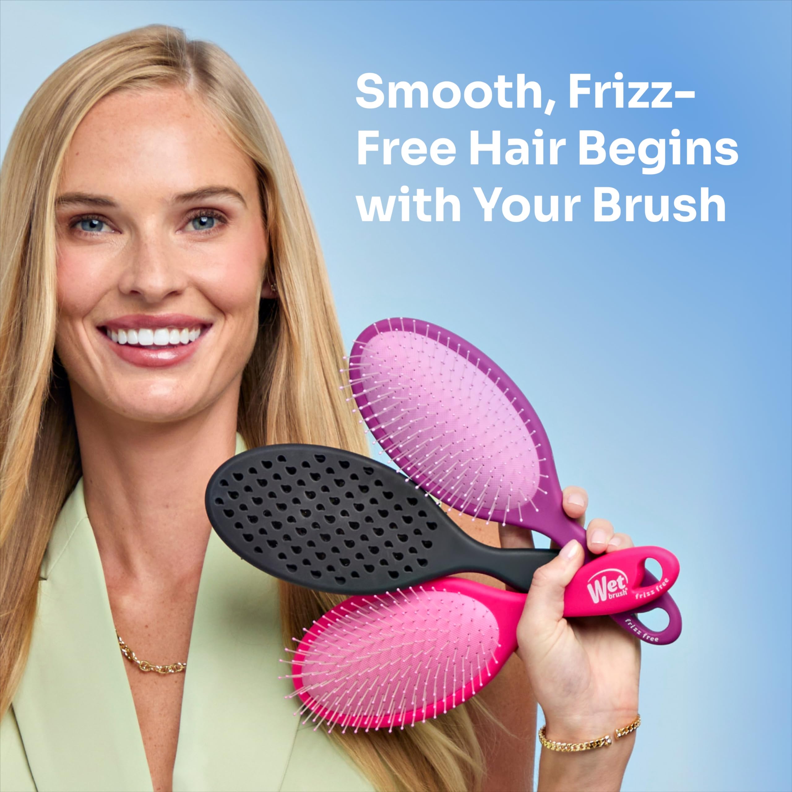 Wet Brush Frizz Free Detangler reduziert Kräuseln, statische und fliegende Haare mit Ionen-Technologie, glatte Oberfläche, Stylingbürste verleiht Glanz, ergonomisches Design, funktioniert auf allen