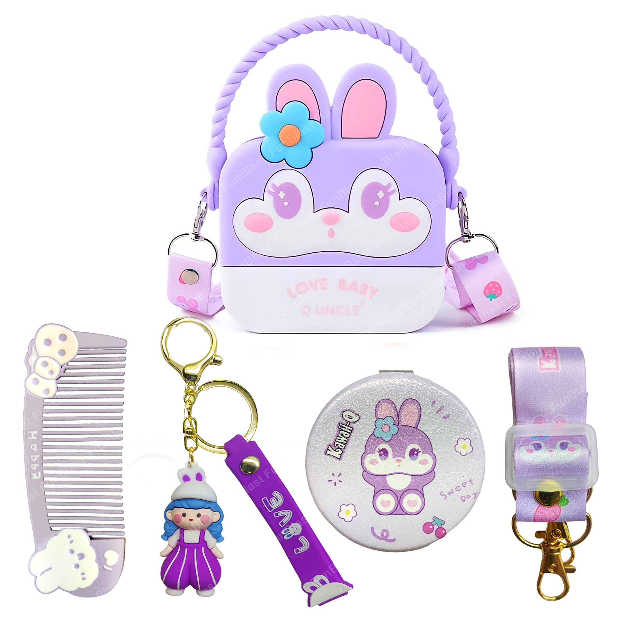 FunBlast Bunny Sling Bag with Key Ring, Comb & Mirror – Hand Bag, Purse, Kawaii Bag for Girls, Fancy Bag for Girls, Stylish Cross Body Bag with Adjustable Strap & Handle, Korean Bag for Girls (Purple) (B0C5QXLSNB) Amazon Price History, Amazon Price Tracker
