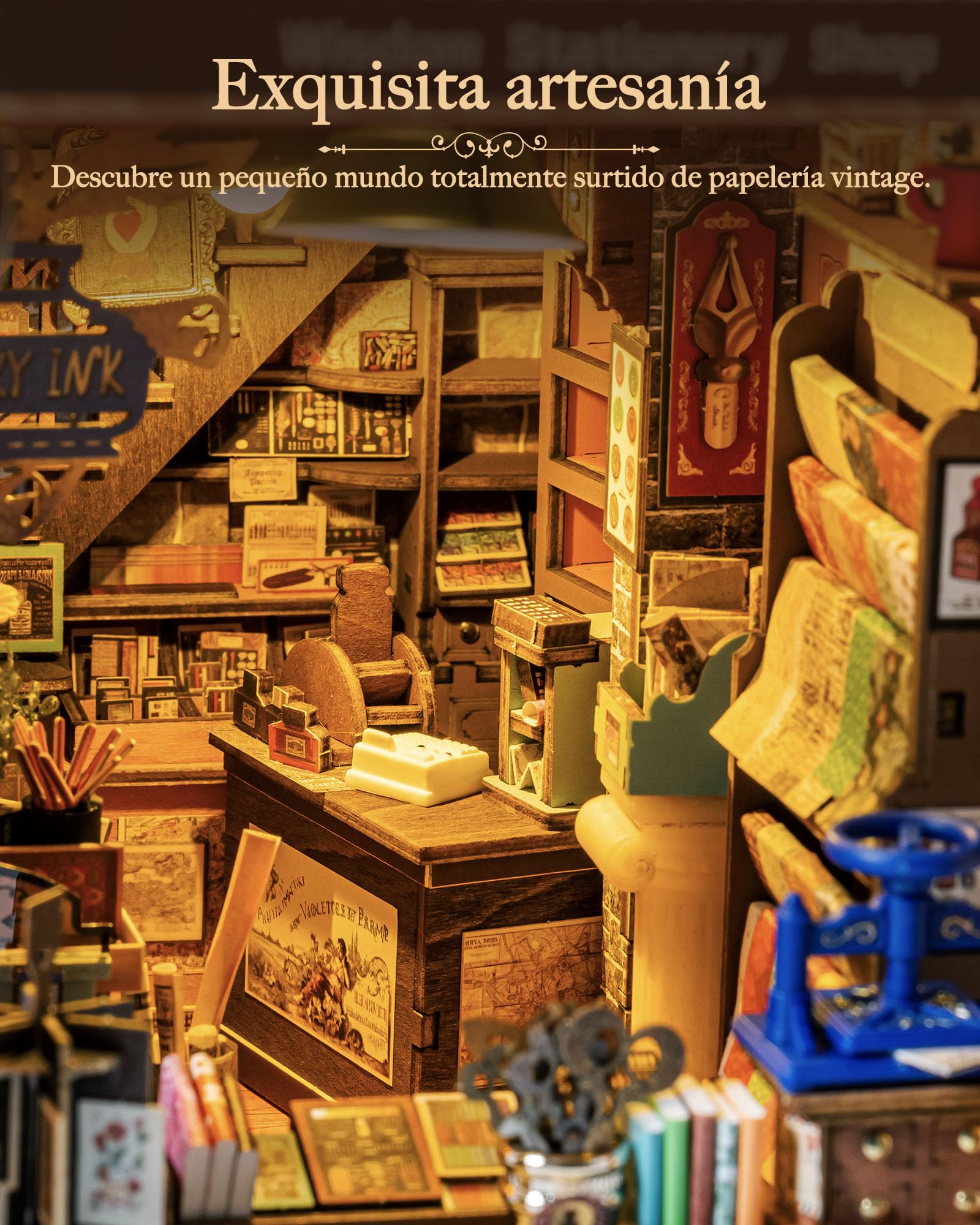 Rolife Book Nook Kit Casas Miniaturas para Montar Papelería de la Sabiduría Puzzle Madera 3D Adultos con Luces Decoracion Hogar Libro Maquetas para Construir Adultos Regalo para Madre Niños