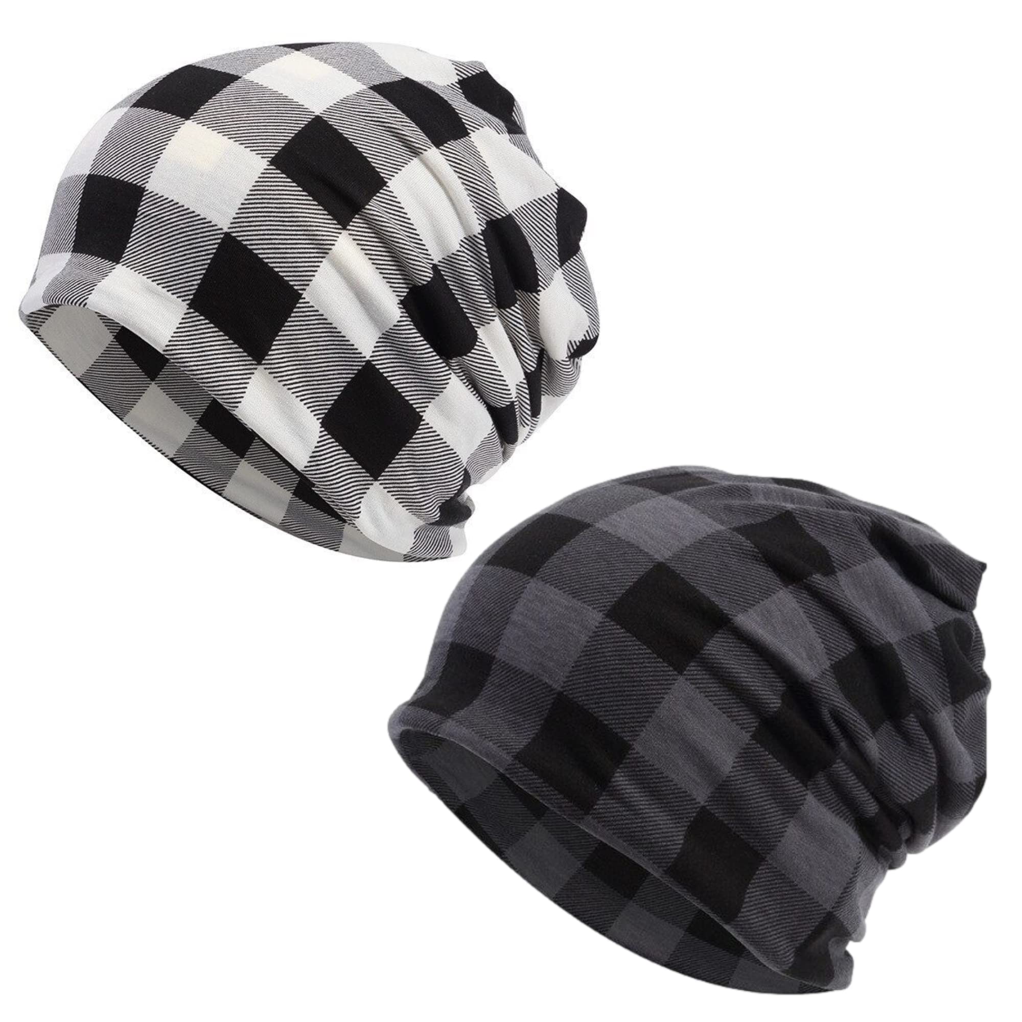 youstylo - you are priority Men's Women's Slouchy Blended Cotton Beanie Skull Multicolor Cap (Check Design, Set of 2 Cap)-picture-14