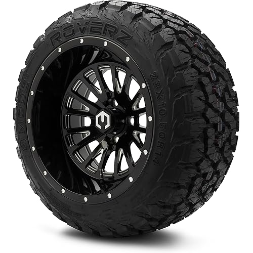 MODZ® 14x10" Assassin Black with Ball Mill Golf Cart Wheels and MODZ® Roverz (23x10.50-R14) Golf Cart Radial Tires Combo - Set of 4