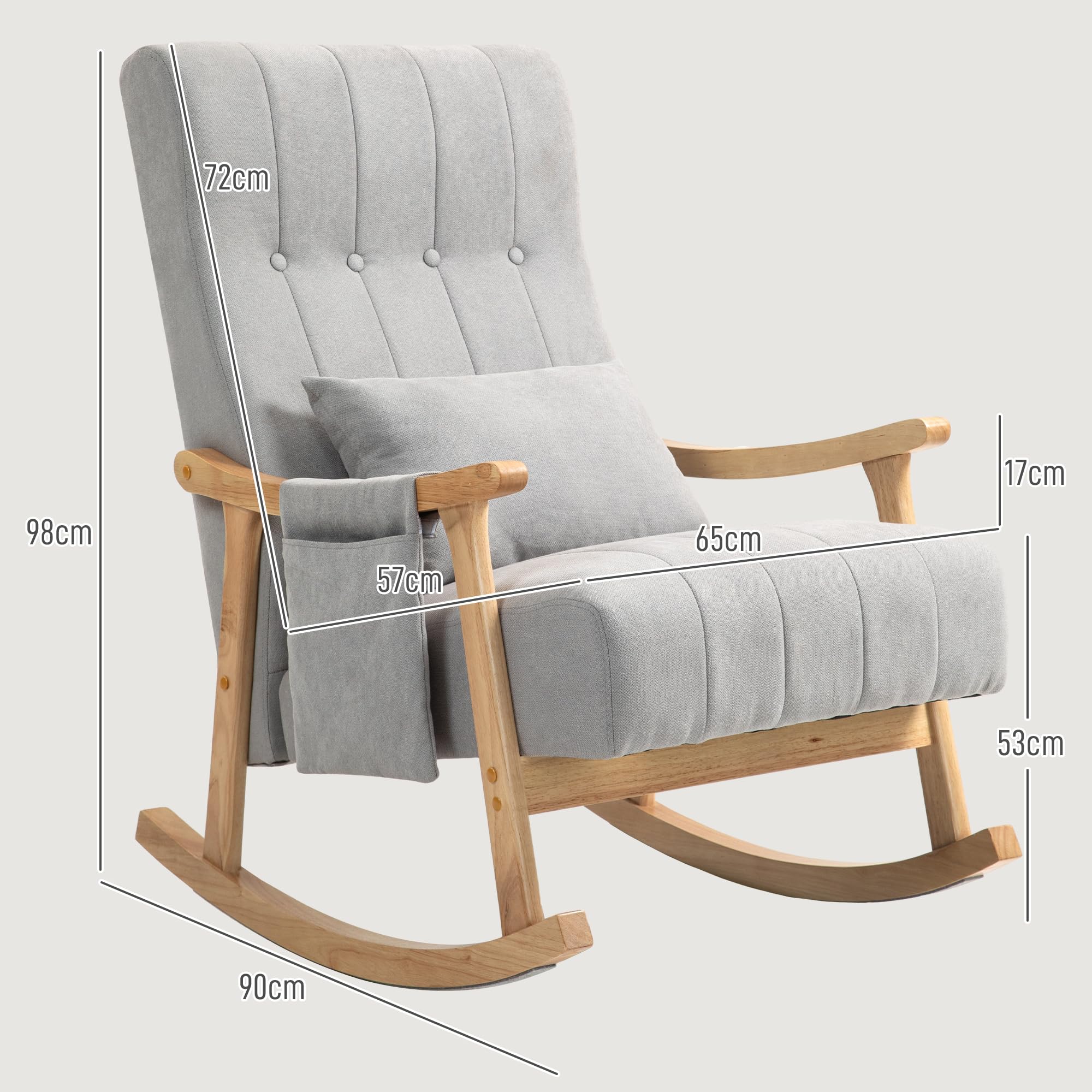 HOMCOM Schaukelstuhl Schaukelsessel mit Rückenlehne, Lendenkissen, Holzkufen, Sessel, Relaxsessel mit Leinenoptik Weich Schwingsessel Stillsessel für Wohnzimmer, Schlafzimmer Grau