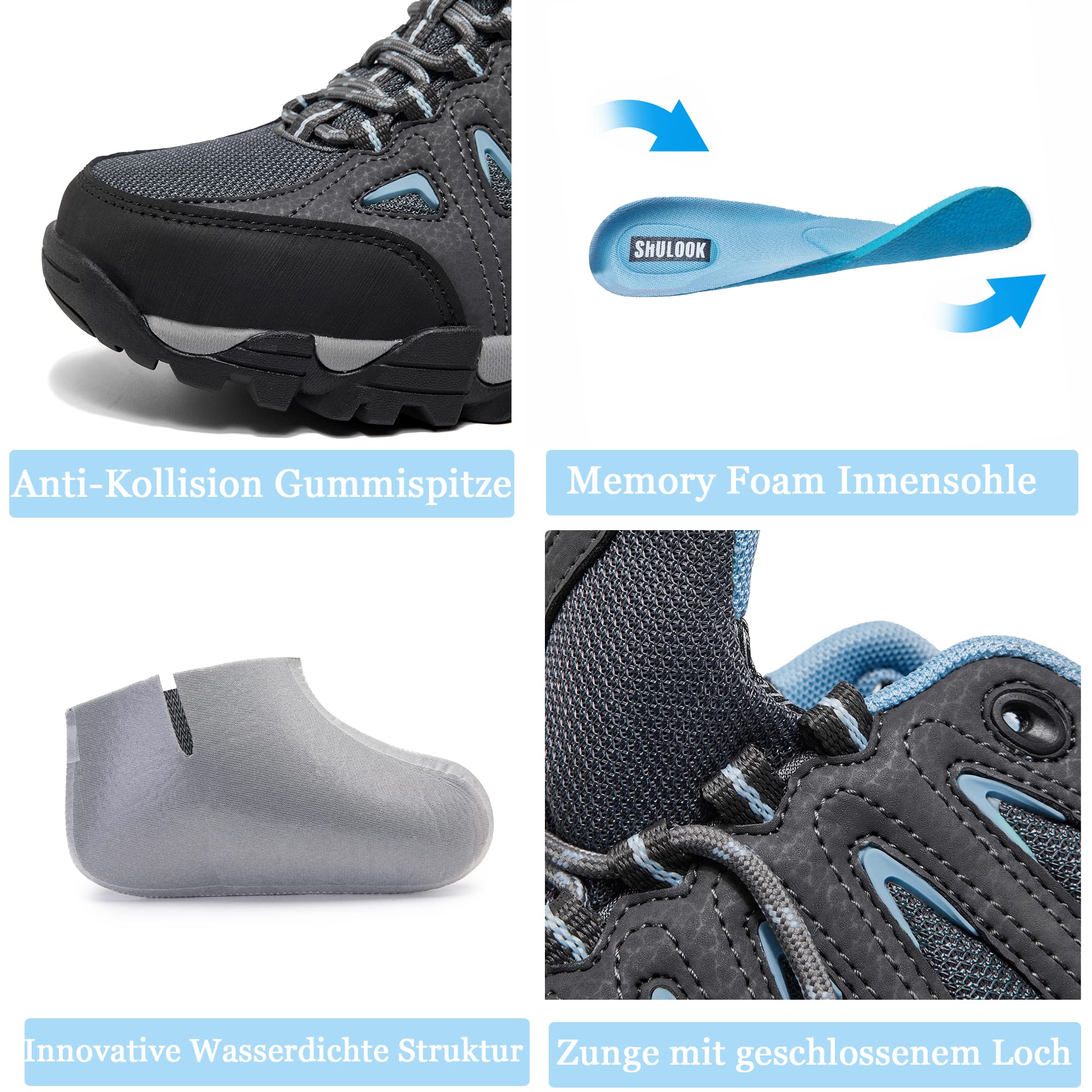 SHULOOK Wanderschuhe Damen Wasserdicht Leicht Trekkingschuhe Damen rutschfeste Bergschuhe Outdoor Schuhe für Camping,Hiking,Angeln