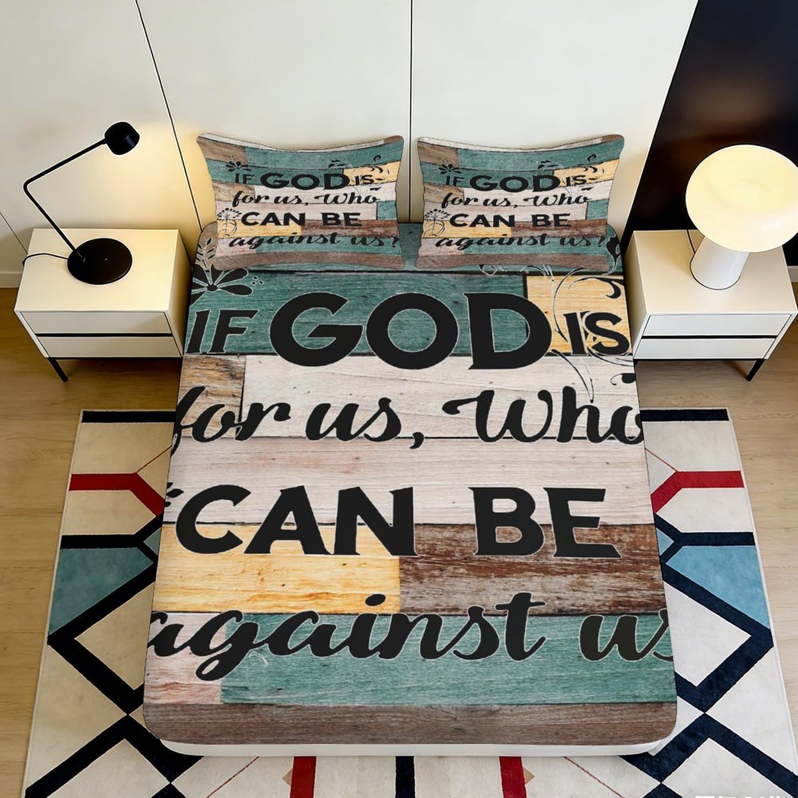 3D Printed Rustic Wood Scripture Fitted Sheet Microfiber Inspirational Quote Mattress Cover for Bedroom Guest Room Decor 90x200x25cm