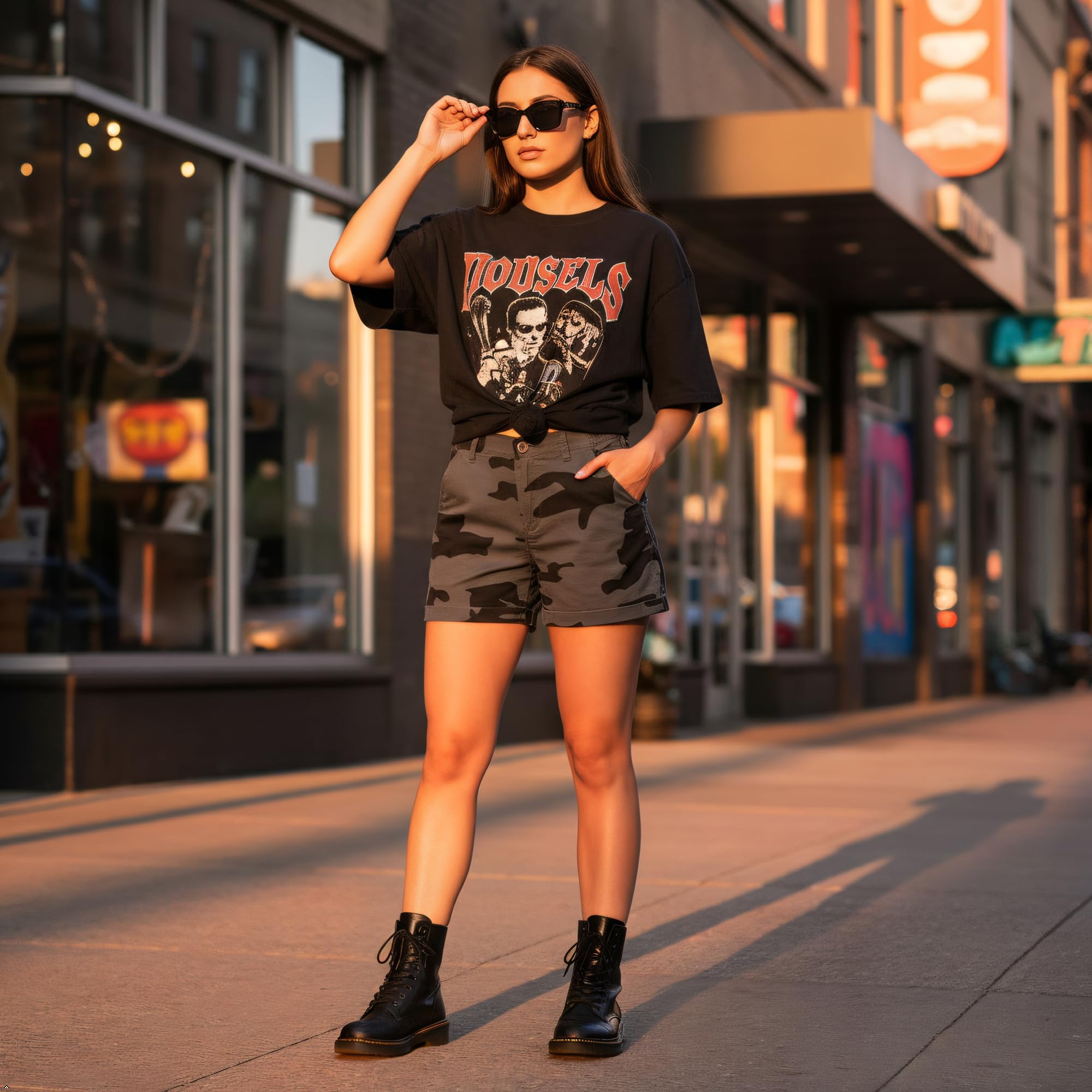 Aeslech Short Femme Décontractés pour Femmes avec Poches Élastiques Taille Camouflage D'été