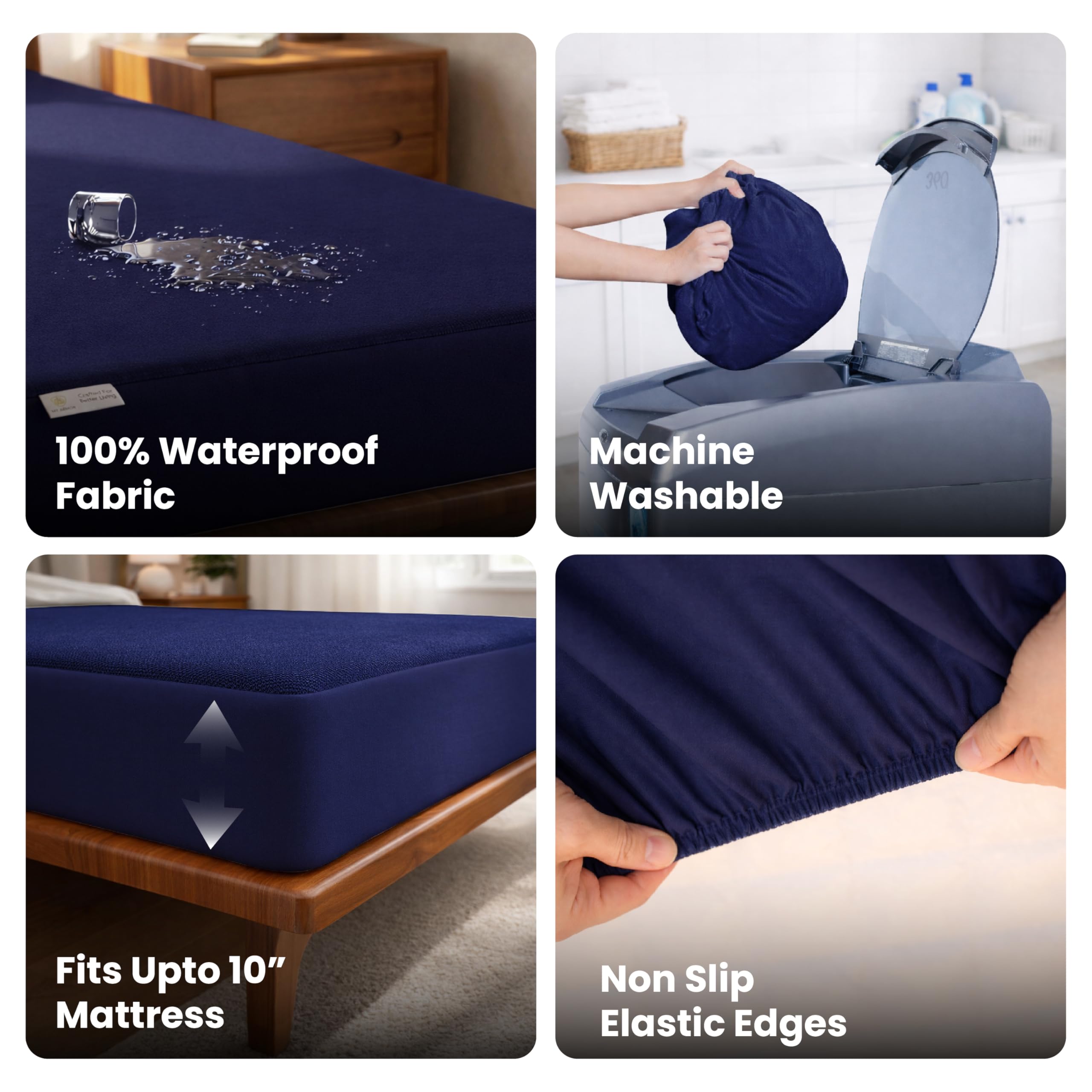 My Armor Waterproof Mattress Protector King Size, 78x72, 6.5x6 feet, Double Bedsheet Cover, Breathable & Allergen Free Ultra Soft Fitted Terry Cotton Feel Cover, Elastic Skirting, Navy Blue 2