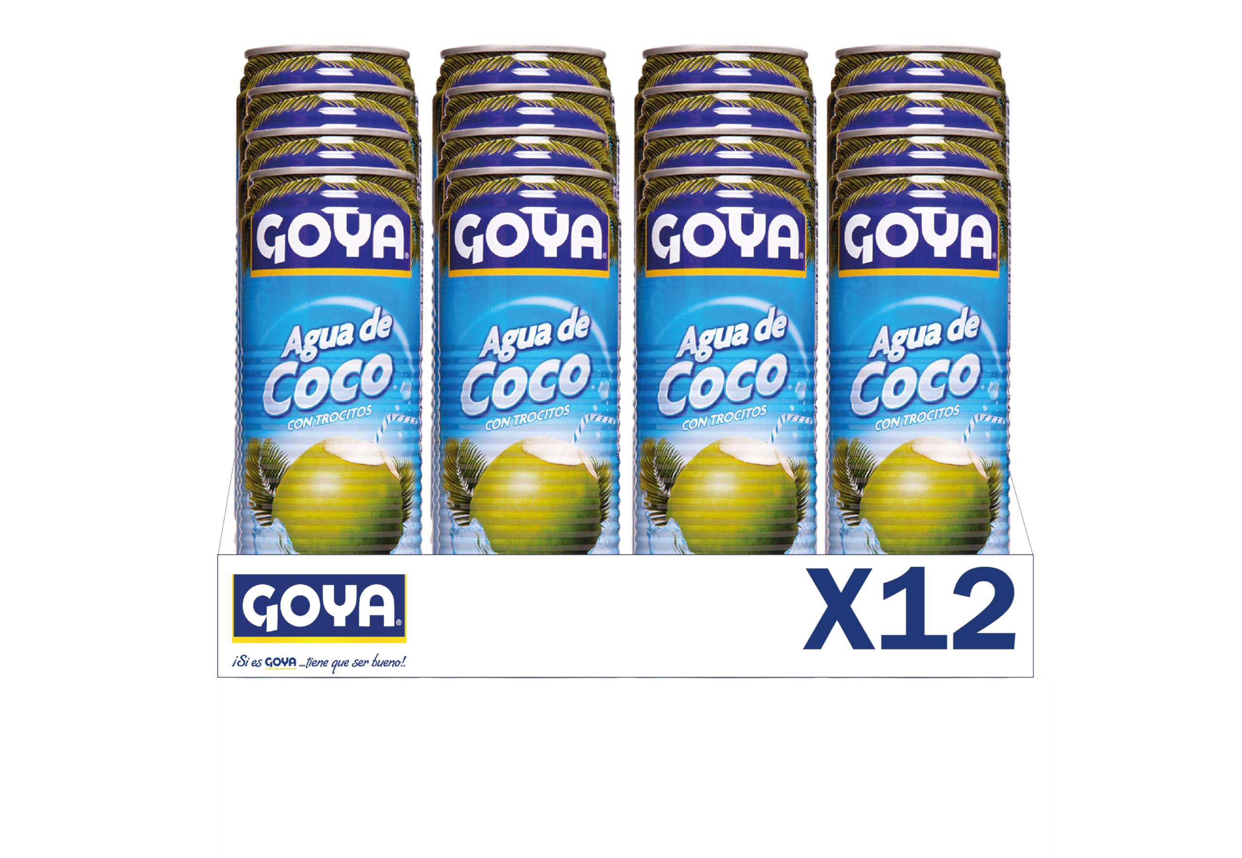 Goya Agua de Coco 12x520 ml, Refrescante Agua de Coco Natural con Trocitos de Pulpa, Sabor Tropical, Hidratante y Reconstituyente con Electrolitos y Minerales