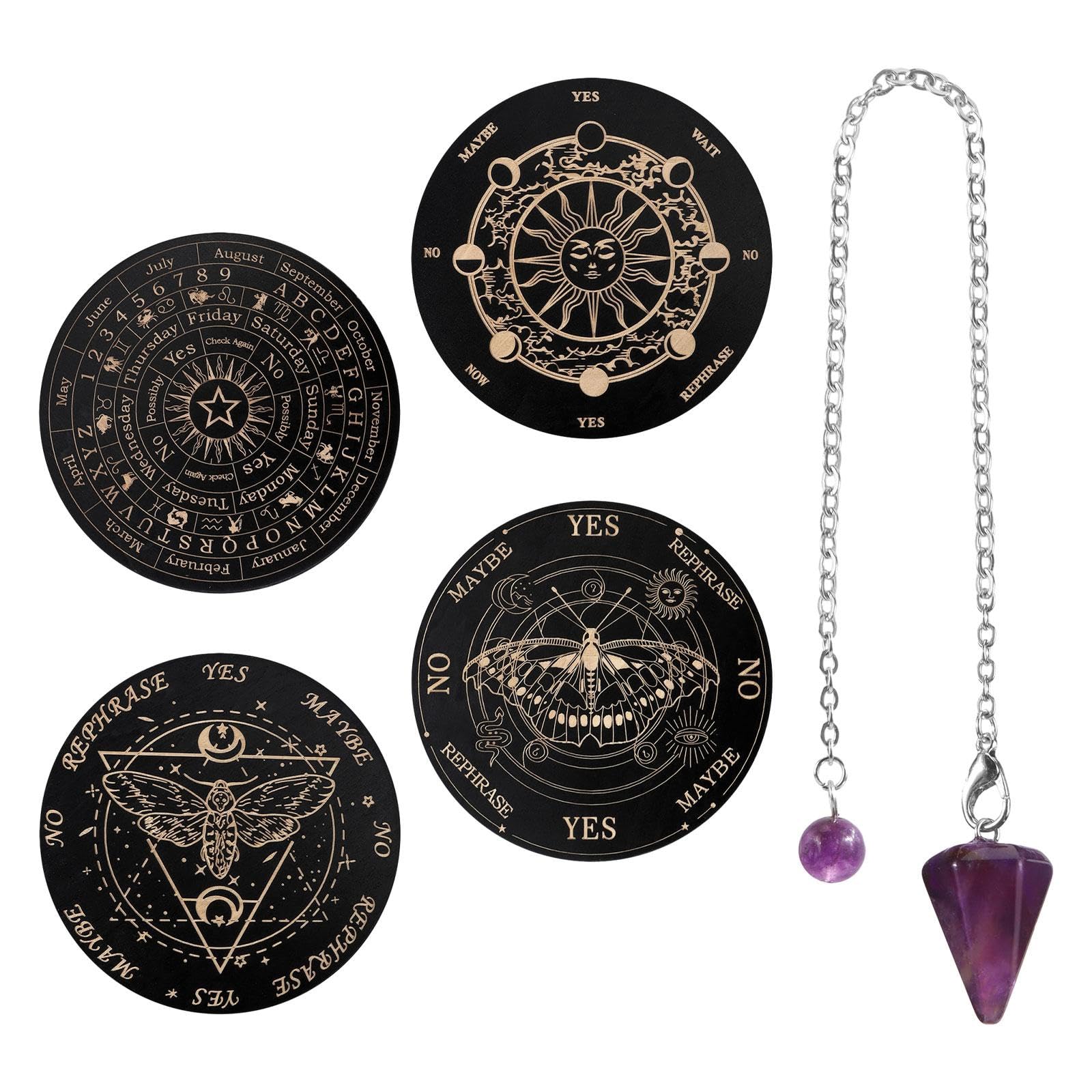 4x 5.9" Mandala Lotus Pendulum Board Star Chart Mat Divination Tools