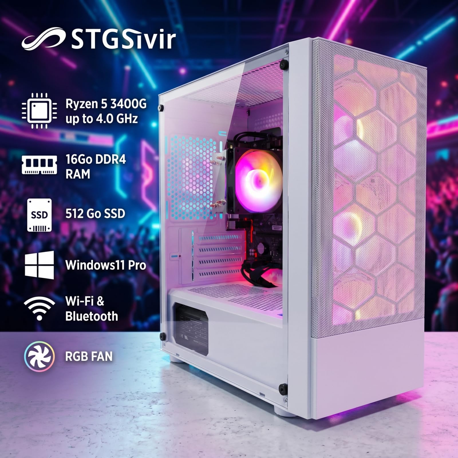 STGsivir PC Gamer Fixe, Ryzen 5 3400G, Vega 11, 16G DDR4, 512G SSD