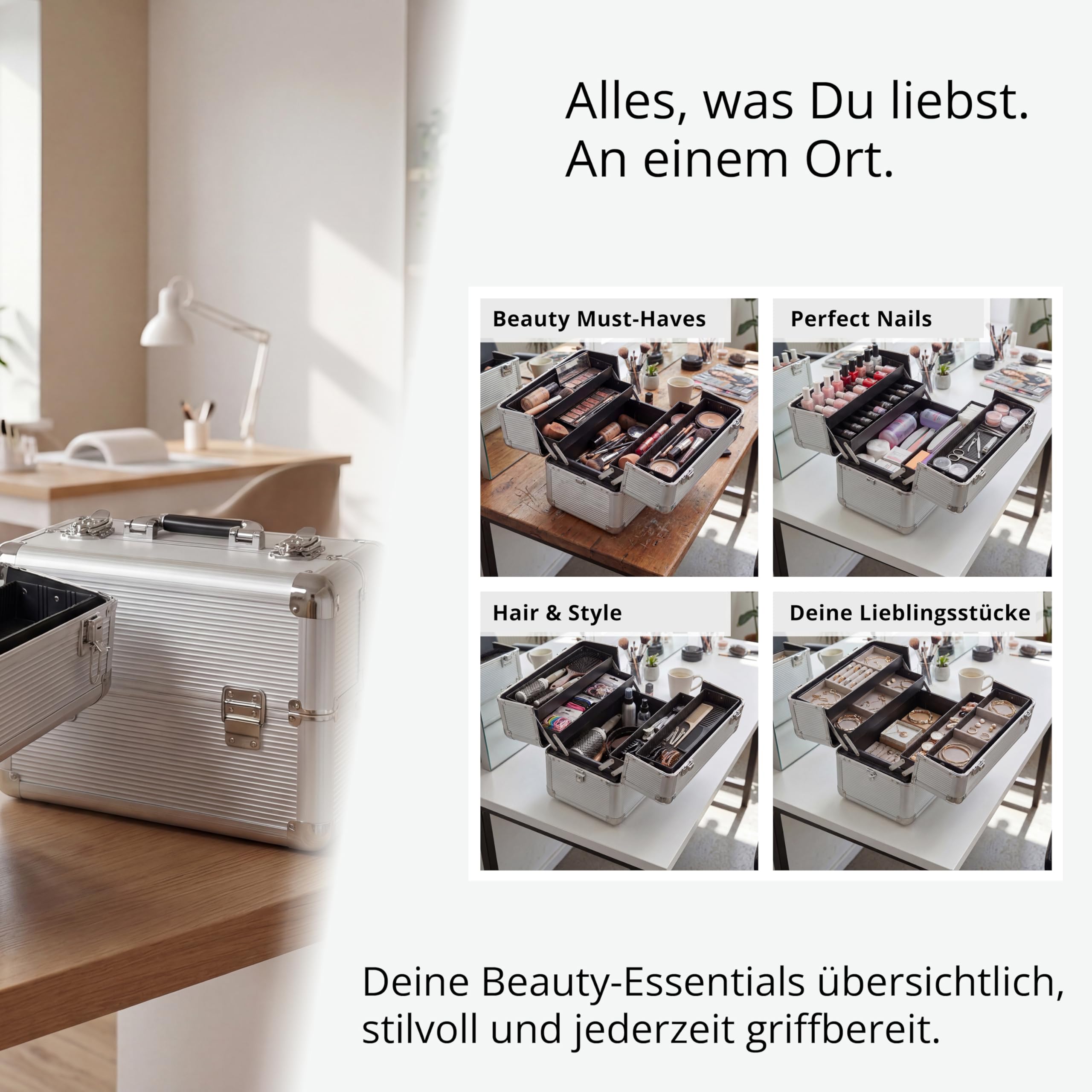 N&BF Kosmetikkoffer Silber Aluminium Klein | Beautycase Abschließbar