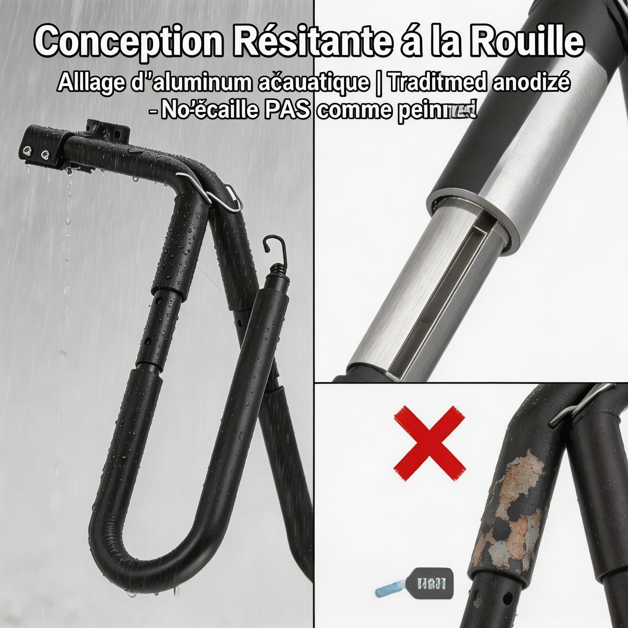 Support de planche de surf pour vélo conçu pour les shortboards, les planches de surf et les snowboards avec un alliage d'aluminium résistant et un manchon en mousse pour un transport sûr sur tous les