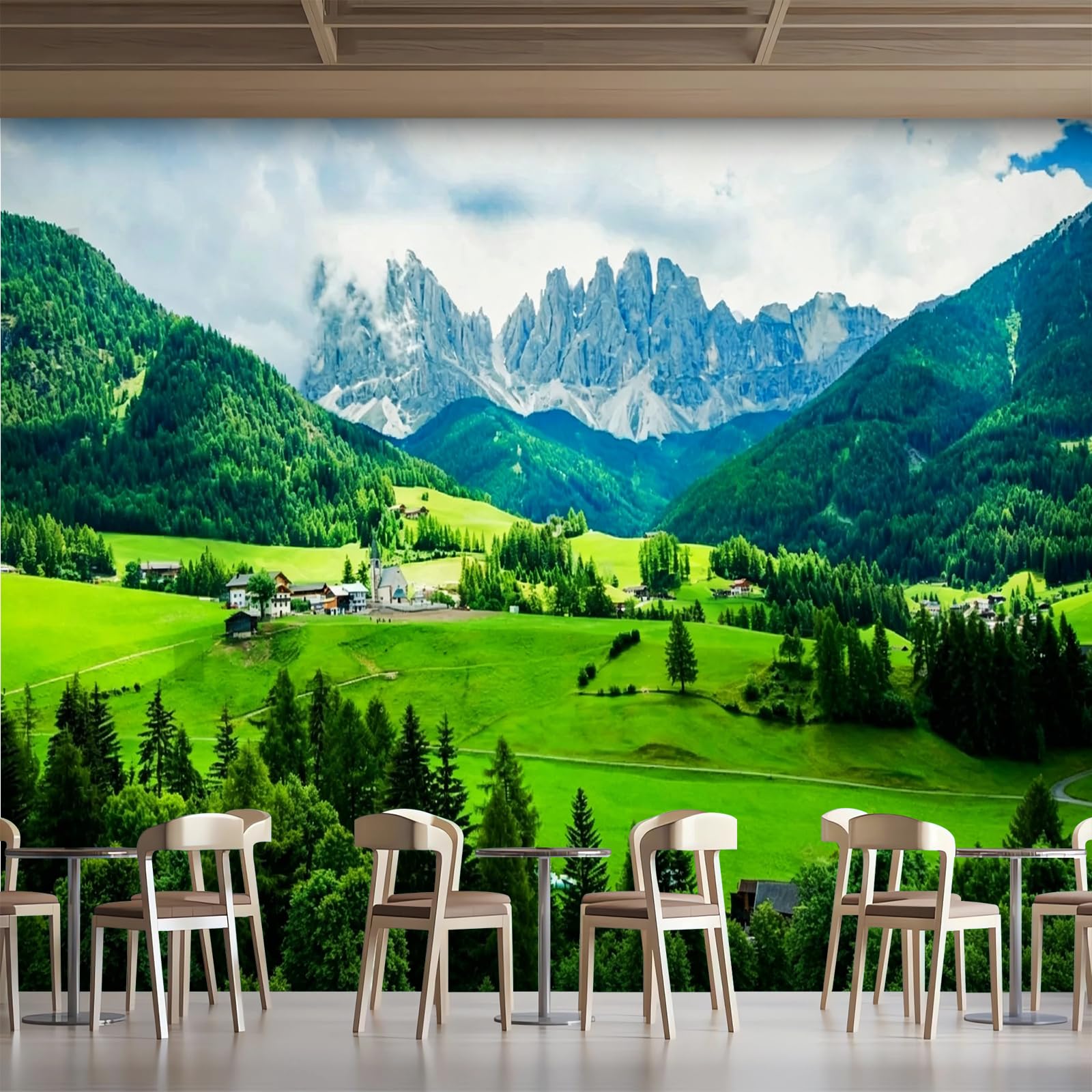 Générique Papier Peint Panoramique 3D 350x256 cm Vallée De Valdifasa Non-tissé Murale Maison Décoration Intérieure Nature Paysage pour Chambre Salon Mur TV Artistique Poster Décoration Murale 1M2637