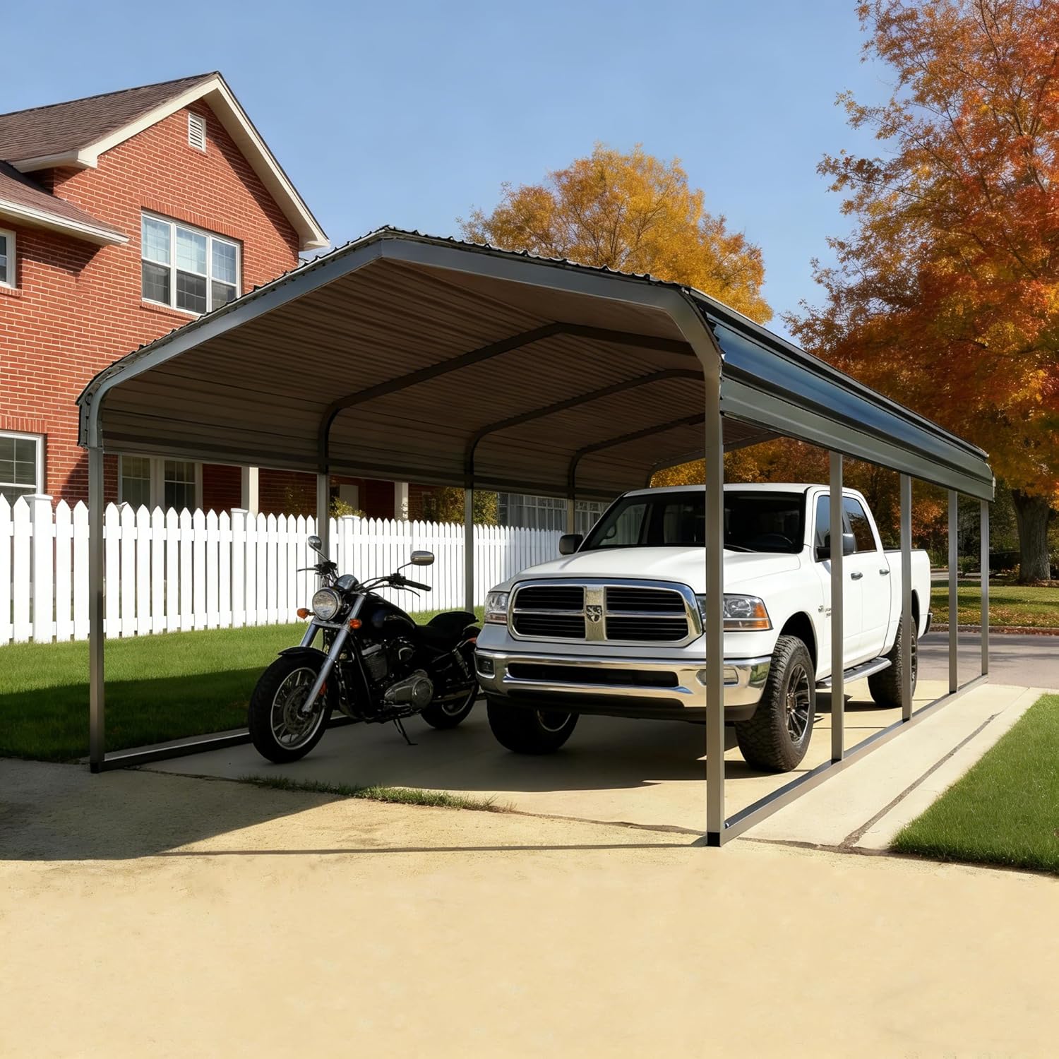 FILLOSLOV 12x20 Heavy Duty Galvanized Steel Carport Vertical Roof - All-Weather Shelter for Trucks, Boats, RVs