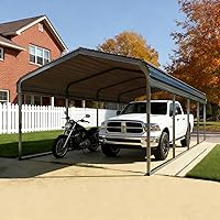 FILLOSLOV 12x20 Heavy Duty Galvanized Steel Carport Vertical Roof - All-Weather Shelter for Trucks, Boats, RVs