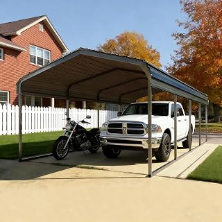 FILLOSLOV 12x20 Heavy Duty Galvanized Steel Carport Vertical Roof - All-Weather Shelter for Trucks, Boats, RVs
