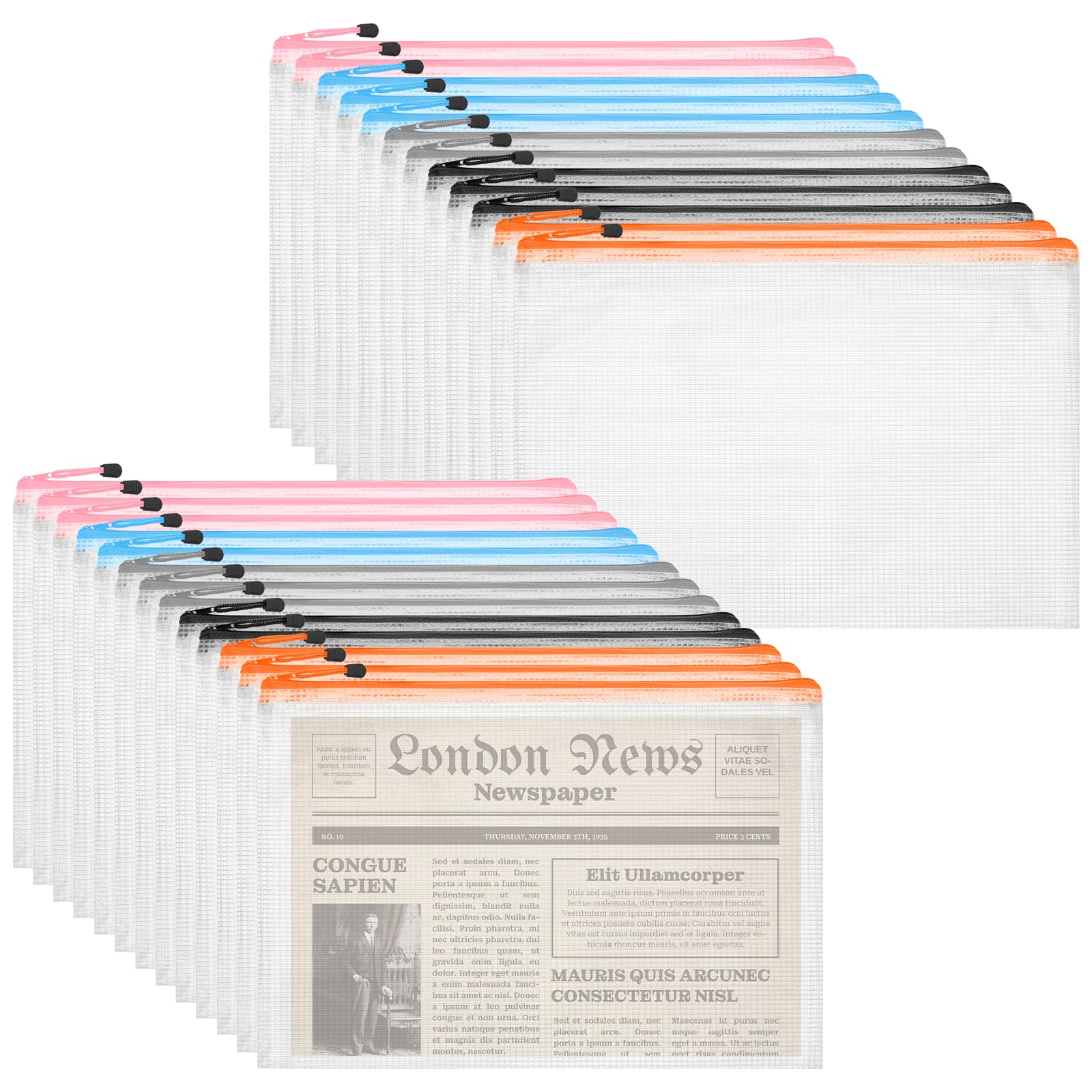 25 Pcs Zip Wallets A4 Plastic Folders Wallet with Zip A4 Document Folder Waterproof Zipper Bags for School Office Supplies Receipts Invoices Puzzles Storage, 5 Colour