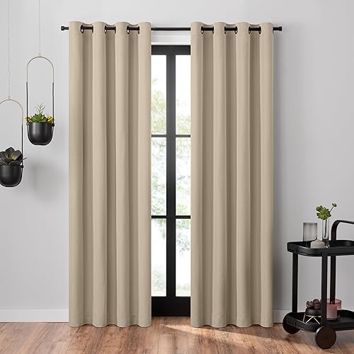 Umbra Cortina de ventana con textura otomana, 100% opaco, 95 pulgadas de largo x 50 pulgadas de ancho, color lino Umbra Cortina de ventana con textura otomana, 100% opaco, 95 pulgadas de largo x 50 pulgadas de ancho, color lino