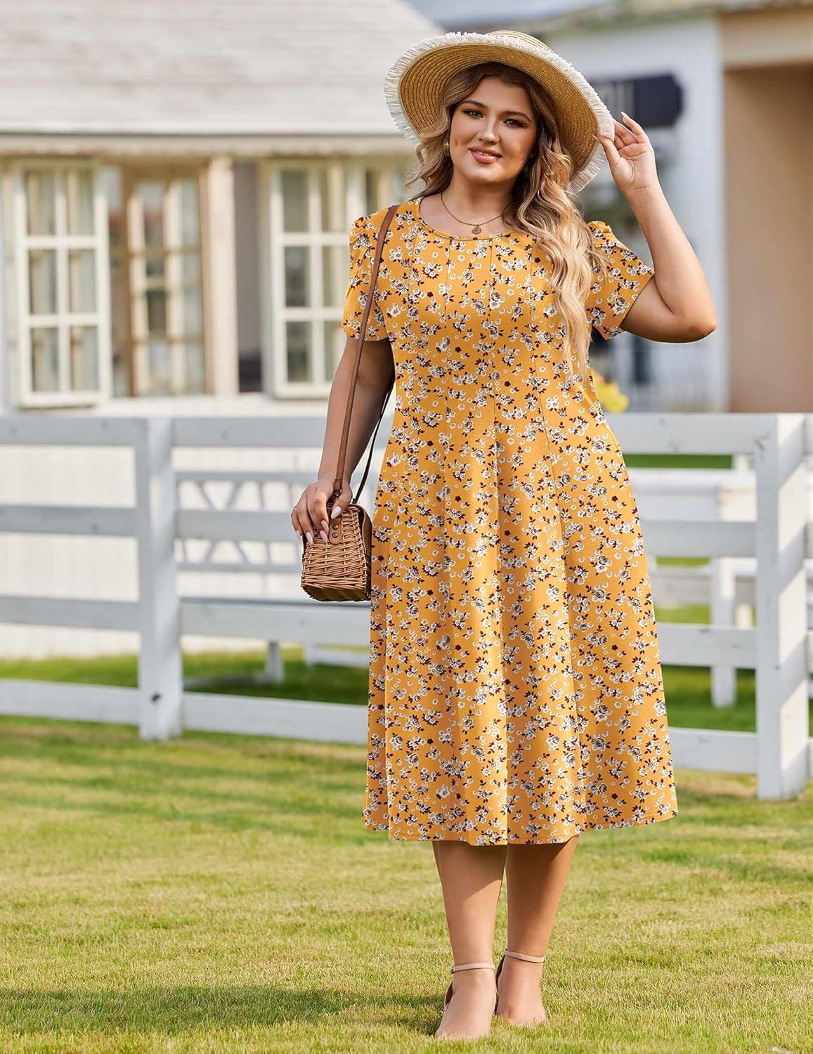 IN'VOLAND Women Plus Size Summer Dresses Petal Short Sleeve Casual Loose Flowy A Line Midi Dress Boho Sundress with Pockets - Image 4