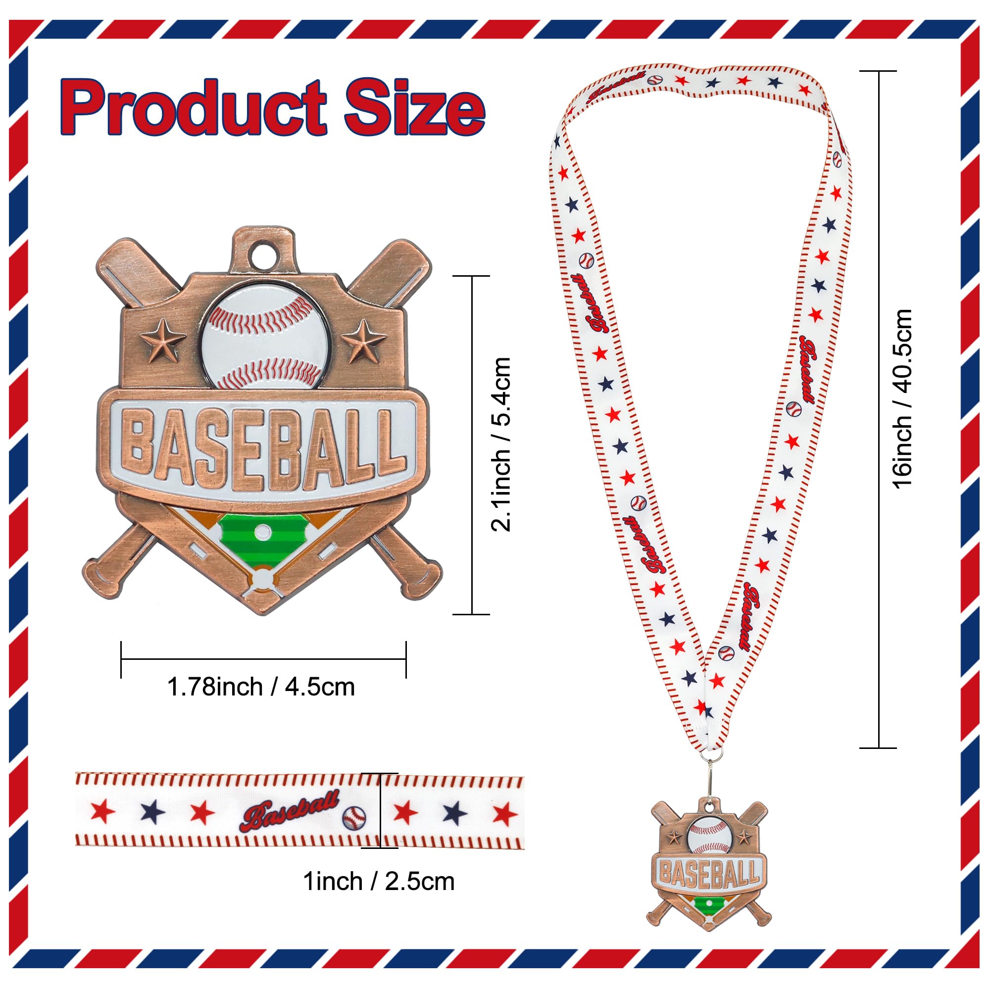GraduatePro Medaglie per il premio di baseball, 6,3 cm, medaglie sportive con nastri per il collo, premio trofeo per competizioni regalo per feste a tema sportivo, bomboniere, tornei scolastici