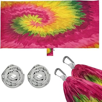 Camping Hammock Tie Dye Art Colorful Red Single Portable Hammocks 500 lb Upgraded Thickened with Tree Straps and Attached Carry Bag,Perfect for Outdoor,Indoor,Beach,Camping,Travel