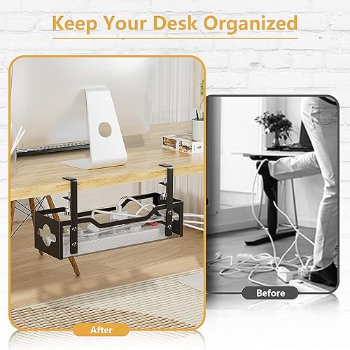 Miniatura 5 de Bandeja de organización de cables para debajo del escritorio de 13.38 pulgadas, organizador de cables Quszmd sin taladros, organizador de cables de