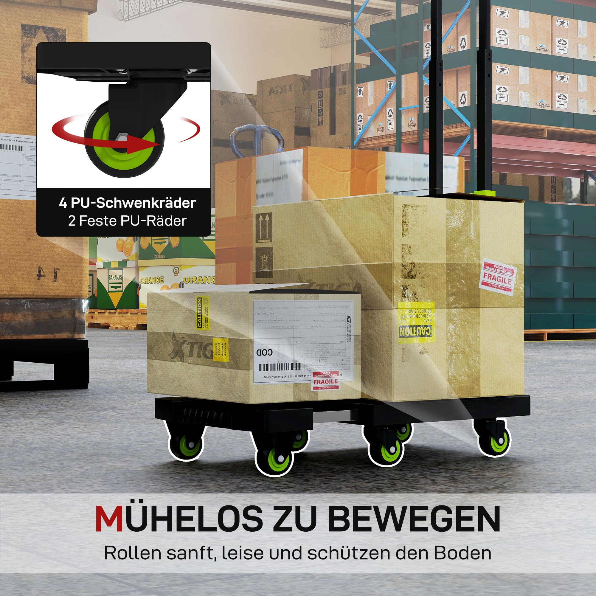 HOMCOM Carrello pieghevole in metallo con ruote, manico regolabile max. 200 kg 102 cm carrello di trasporto con corda di tensione, carrello impilabile per trasloco, officina, magazzino