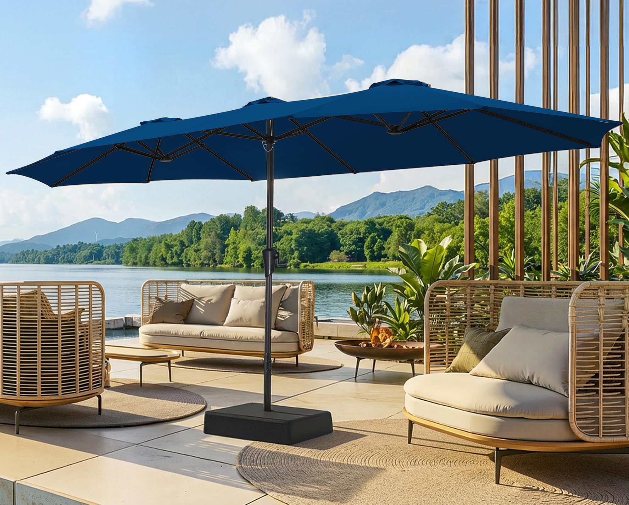View 1 of *scratches* SUPERJARE 15FT Outdoor Patio Umbrella with Base Included, Double Sided Pool Umbrellas with Fade Resistant Canopy, Extra-Large Table Umbrella for Deck, Market, Backyard, Navy Blue