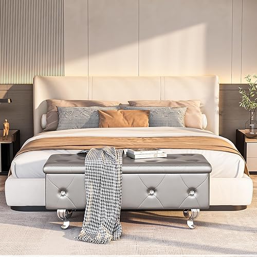 Miniatura 2 de DKLGG Banco otomano de almacenamiento para dormitorio, banco de entrada tapizado con patas y bisagra de seguridad, banco de almacenamiento pequeño