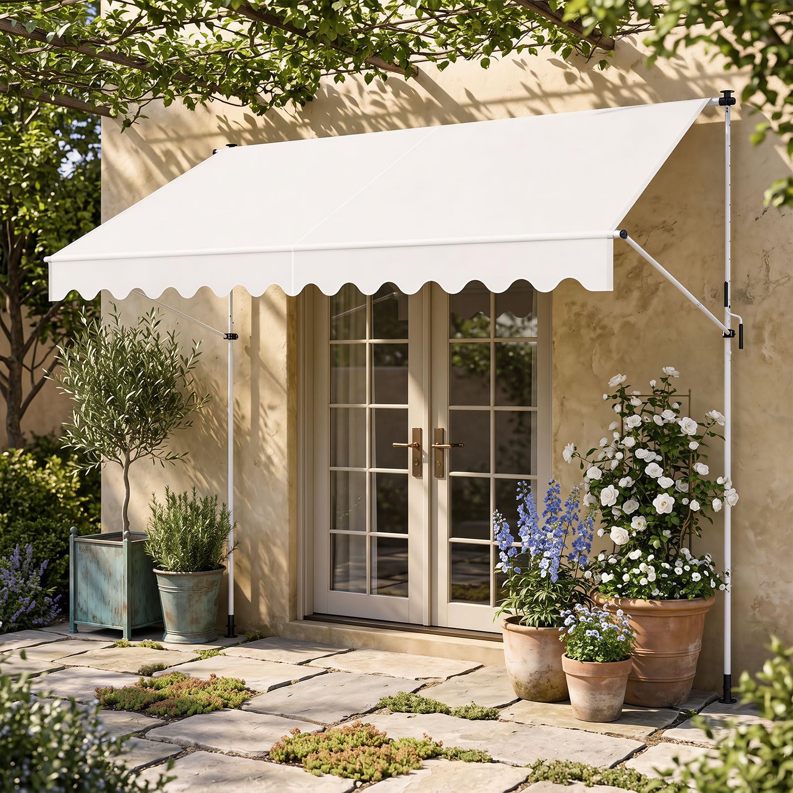 COSTWAY Tenda da Sole a Morsetto, Tenda per Balcone Senza Foratura Altezza e Inclinazione Regolabili con Manovella, Telo Impermeabile e Resistente ai Raggi Solari e Telaio Antiruggine (4M,Bianco)