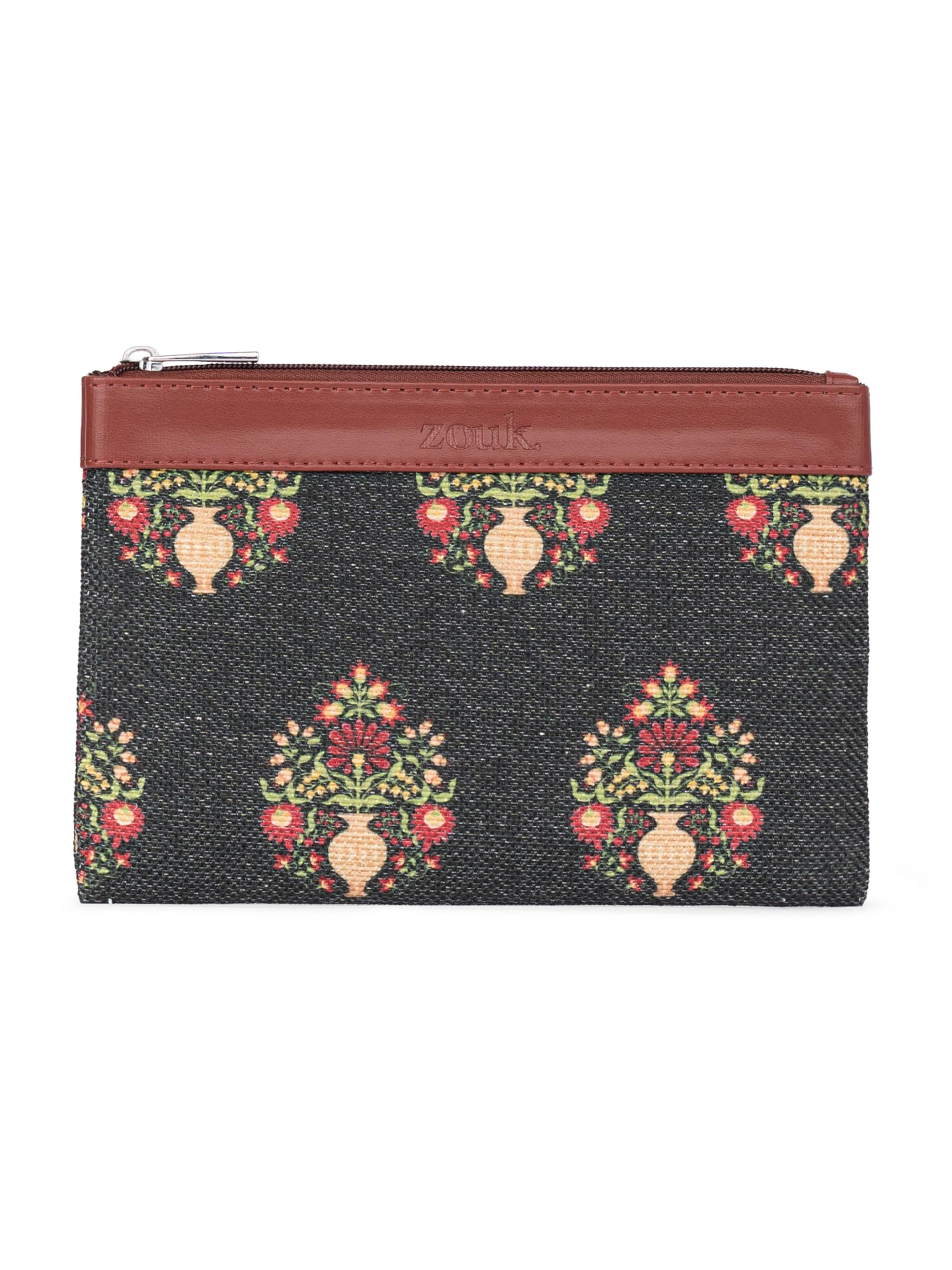 ZOUK Classic Utility Pouch | Travel Organizer Pouch | Multipurpose Makeup Pouch Bag for Daily Use & Travel |Aesthetic & Water-Resistant | Royal Green Mogra Print-image-49