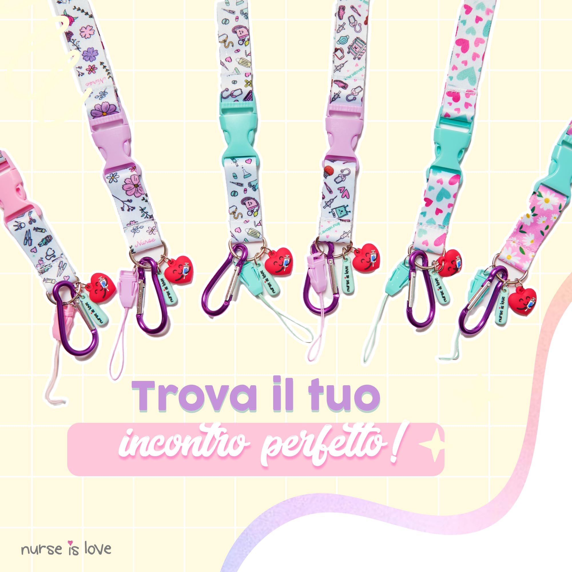 Porta Badge da Collo per Infermiera - Portachiavi Collo Cordino per Forbici Infermiere, Clip e Moschettone, Accessori Regali Infermieri