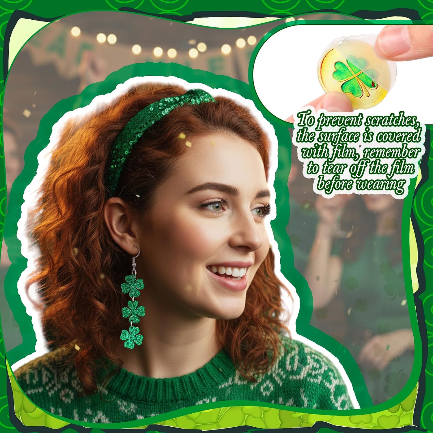 Ecation 36 Pairs Wooden St. Patrick's Day Earrings Irish Shamrock Green Hat Clover Dangle Earrings Accessories for Women Saint Patrick Jewelry Gifts