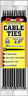 Pro Tie Stainless Steel Pawl Nylon Cable Ties for Indoor and Outdoor Use |3.9-Inch, 18 lbs. Tensile Strength, UV Black Nylon, 50-Pack (PN: B4SSP50)