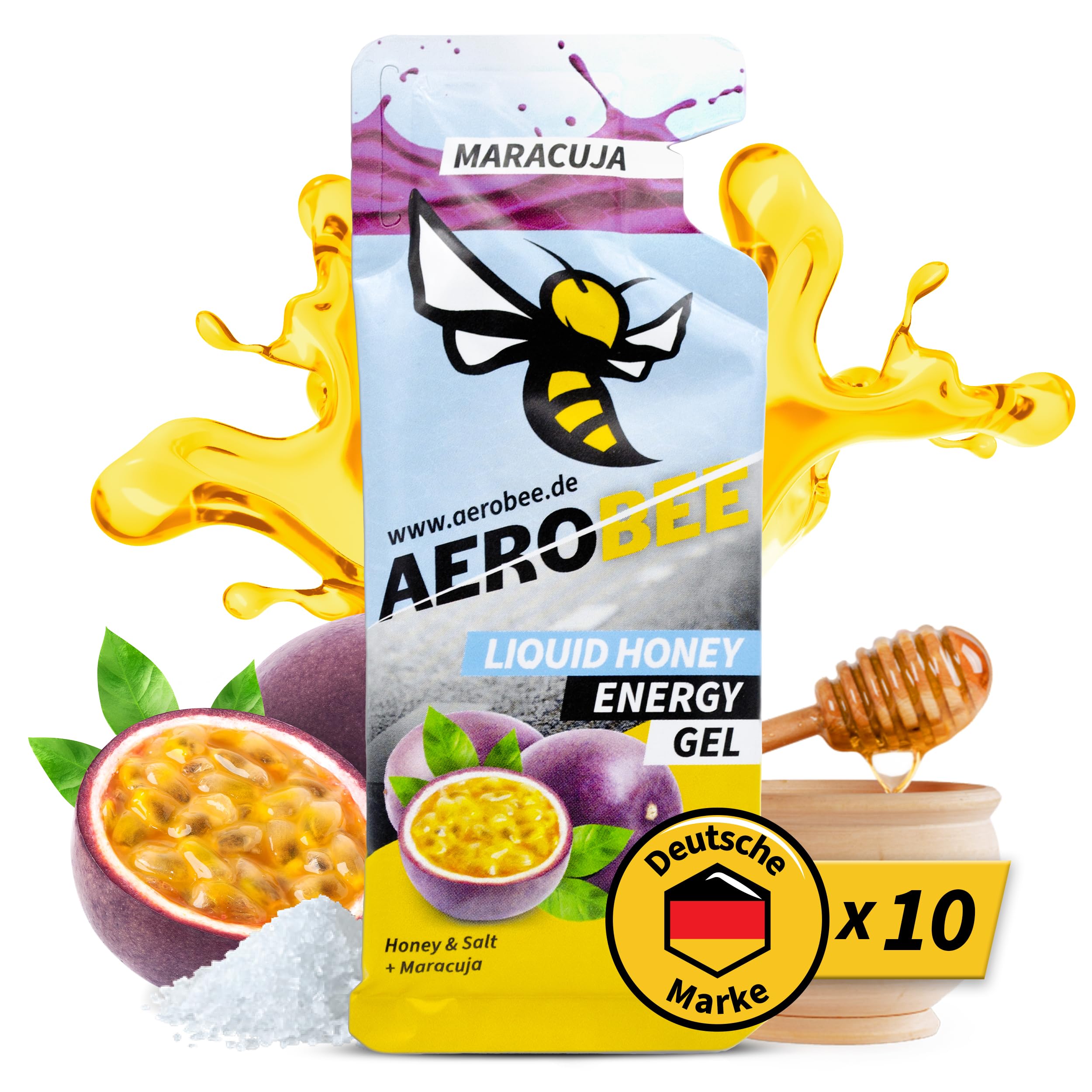 AEROBEE Energy Liquid Gel [ 100% Natürliches Energie aus Honig ] leicht bekömmliches Sportgel für den Ausdauersport, Energy Gel Laufen, Powergel Sport, Kohlenhydrate