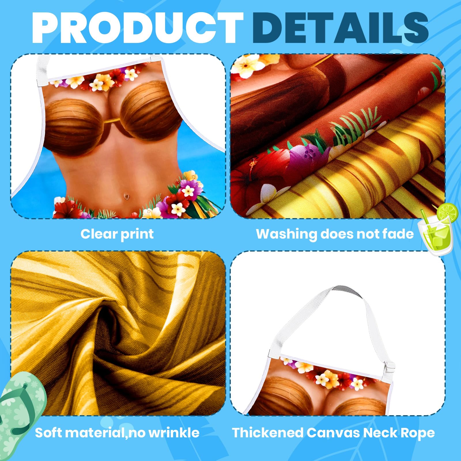4 delantales hawaianos divertidos para bikini, bandana, diadema, gafas de sol, delantales para parejas, para fiestas de verano, hombres y mujeres