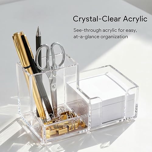 Miniatura 3 de HBlife Organizador de escritorio acrílico para bolígrafos, soporte para lápices de 3 compartimentos para escritorio, suministros de oficina