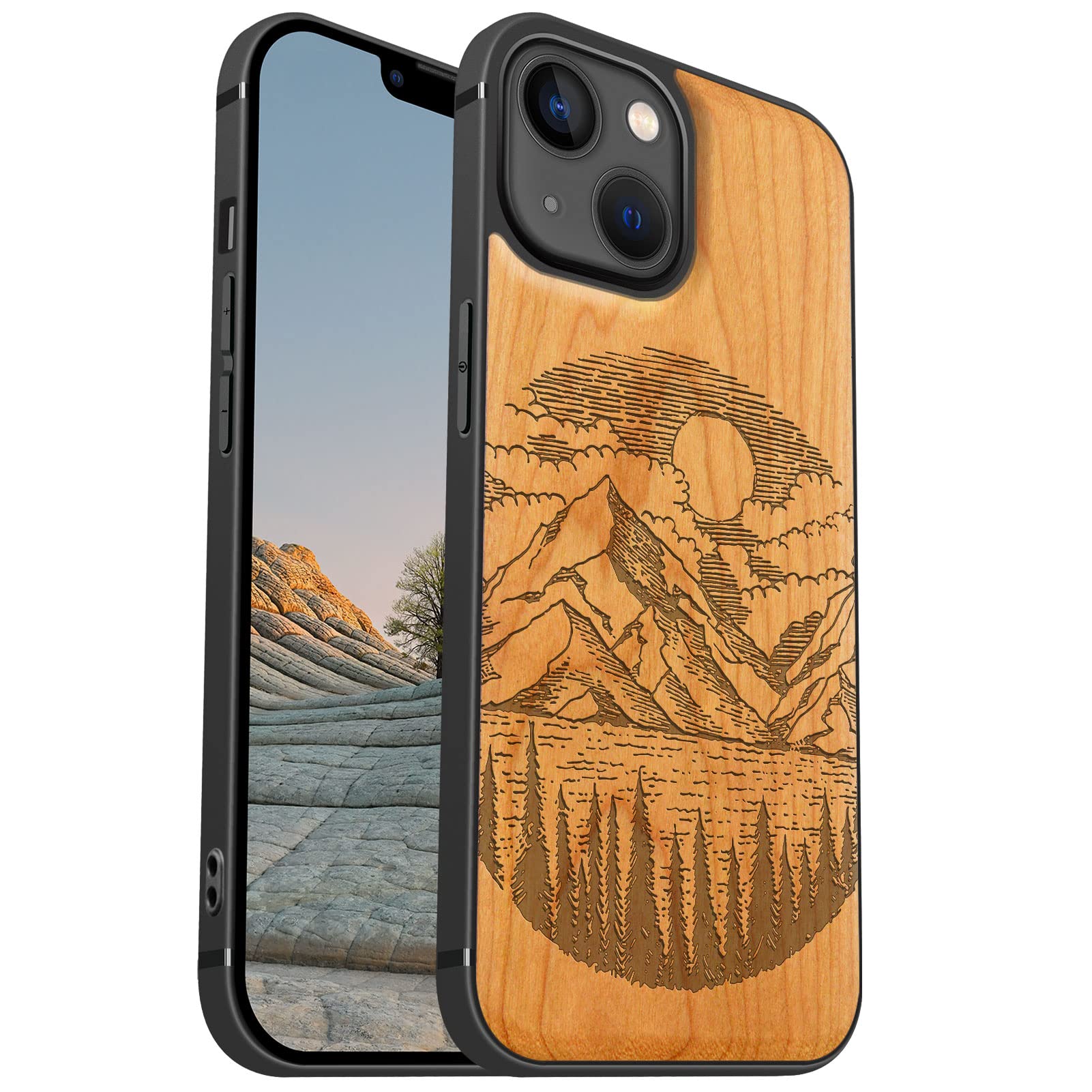 Carveit Magnetic Wood Case for iPhone 13 Case [Natural Wood & Black Soft TPU] Unique & Classy Wooden Shockproof Protective Cover Compatible with