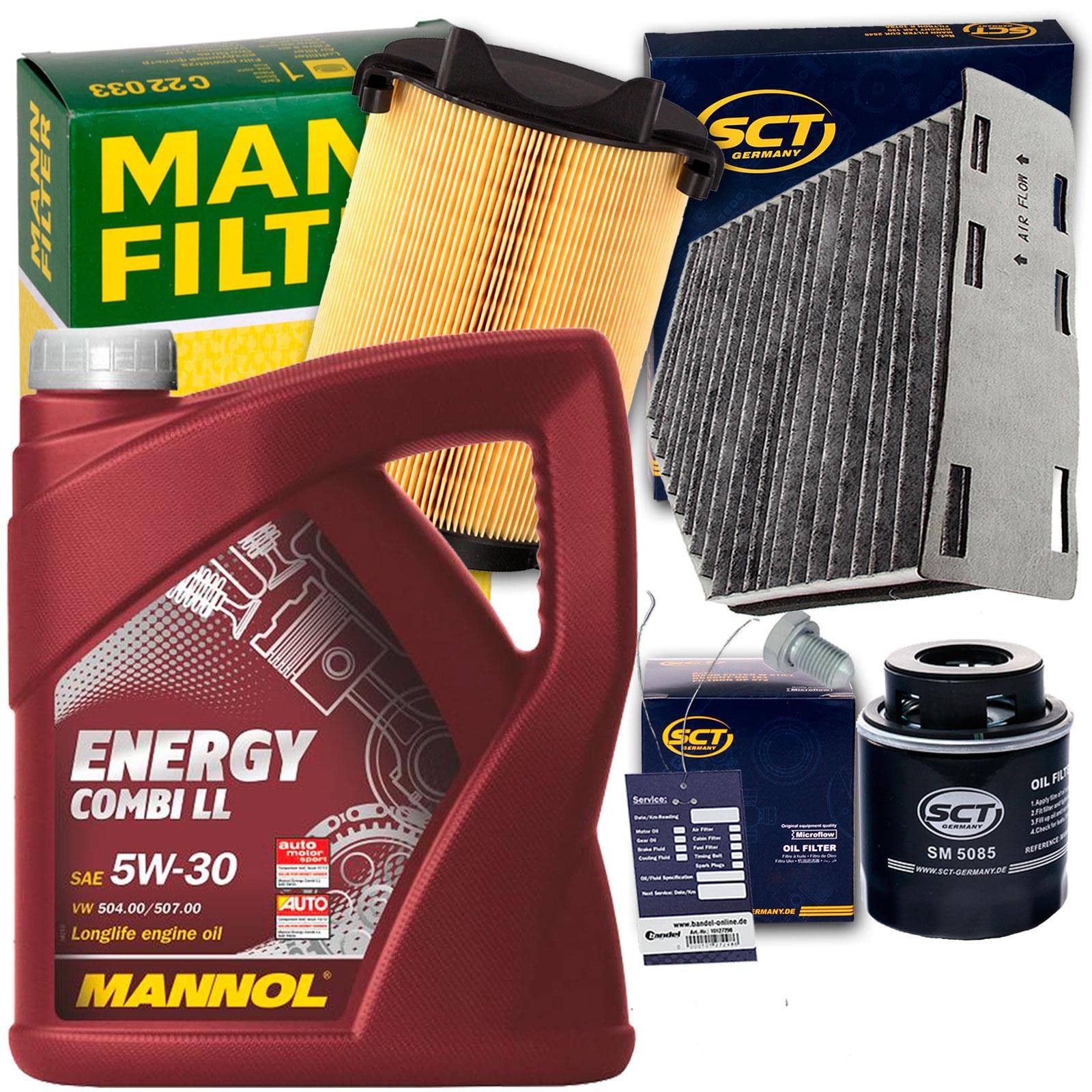 Filterset+Mannol 5W30 Öl | SM5085+C14130+SAK166+220125S+MN1801MN Combi LL für 1.2+1.4 Tsi Tfsi A3 Passat Golf 6 Caddy
