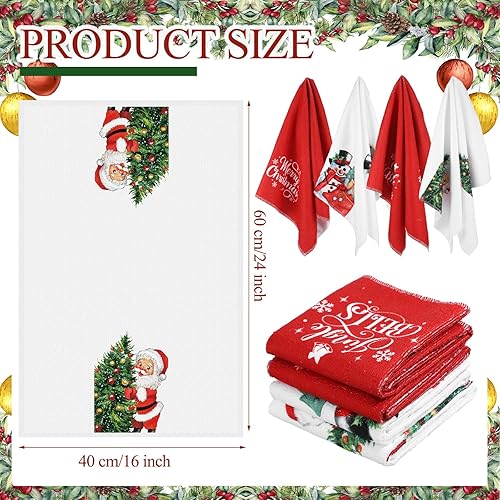 Miniatura 3 de Kinlop 4 toallas de cocina de Papá Noel de Navidad, toallas de mano para árbol de Navidad, paños de cocina absorbentes rojos, muñeco de nieve, árbol