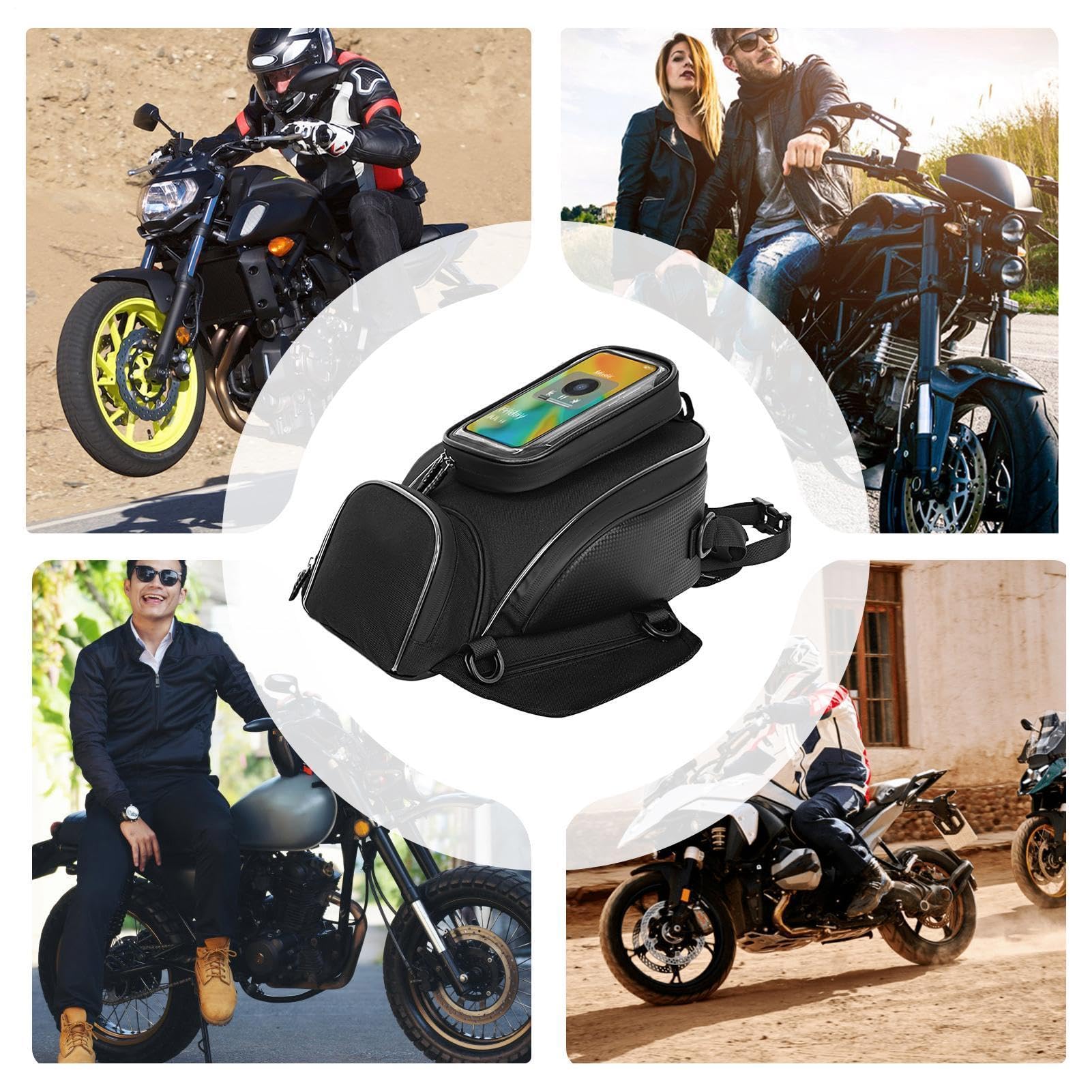Borsa per serbatoio moto - Pacchetto di stoccaggio del carburante magnetico impermeabile, supporto per telefono per touch screen | Sistema di attrezzatura da viaggio resistente con capacità Montaggio