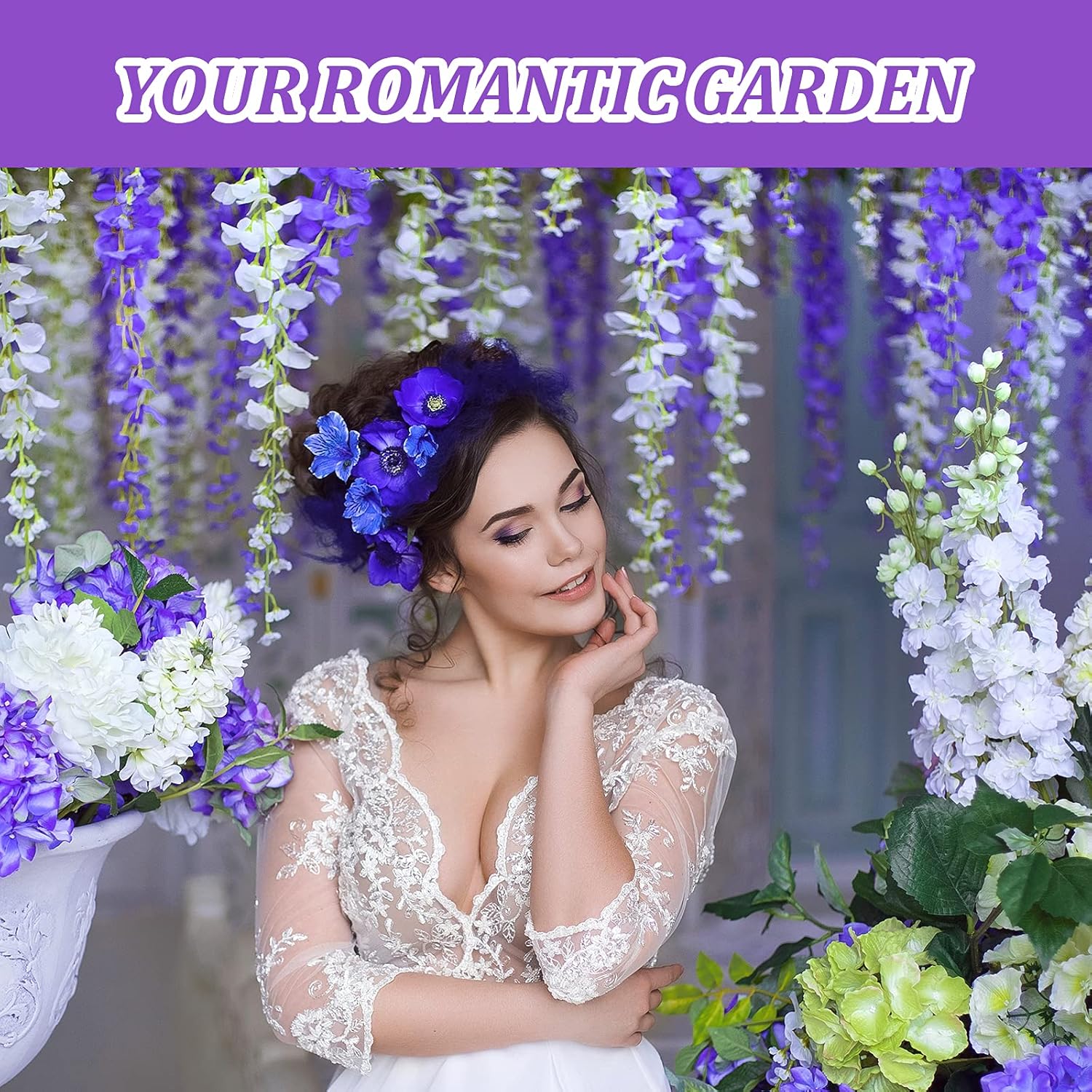 Syhood 4 Pieces 26 Ft in Total Purple Wisteria Garland Hanging Flowers Artificial Vine Wedding Silk Wisteria Hanging Flower for Wedding Arch Home Garden Party Outdoor Decor