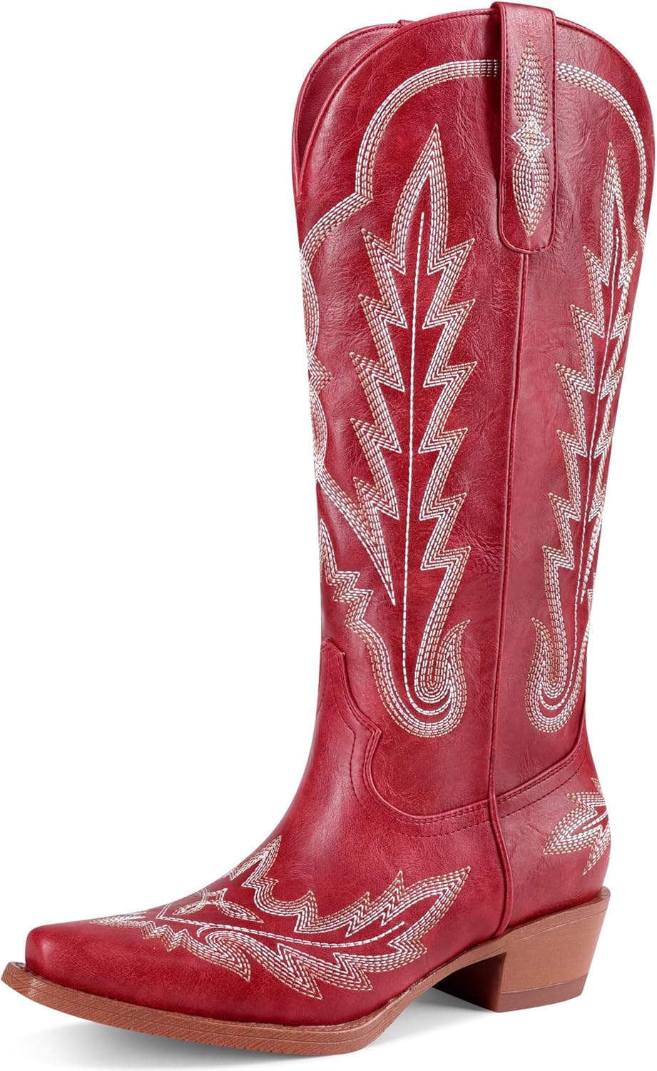 Cowboy Boots For Women Knee High Cowgirl Boots Wide Calf Low Chunky Heel Retro Pull On Western Tall Boots for Ladies Rodeos Party Concert Festival
