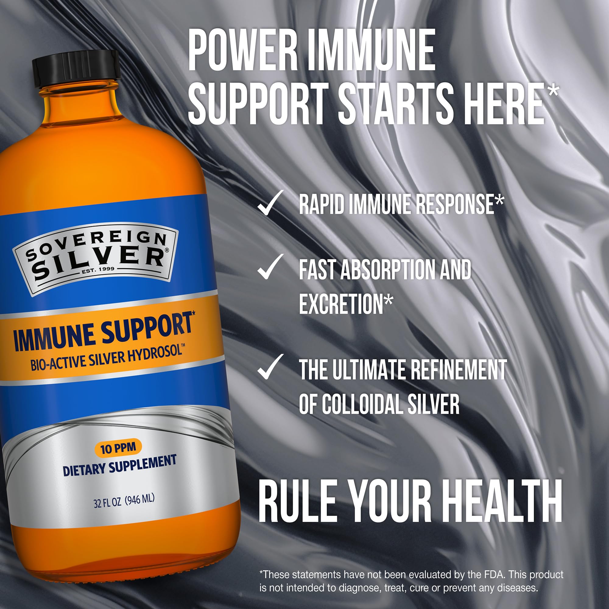 Immune Support and Anti-Oxidants Sovereign Silver Hydrosol Polyseal Cap NEW, 946ml