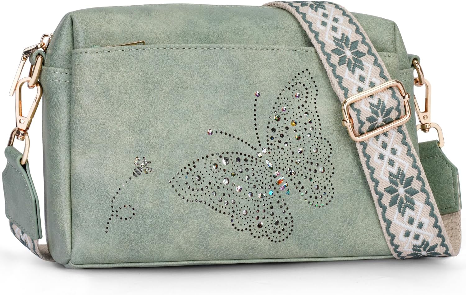 KITEVIUN Crossbody Bags for Women, Vegan Leather Small Crossbody Purse Butterfly Shoulder Handbags with Wide Strap