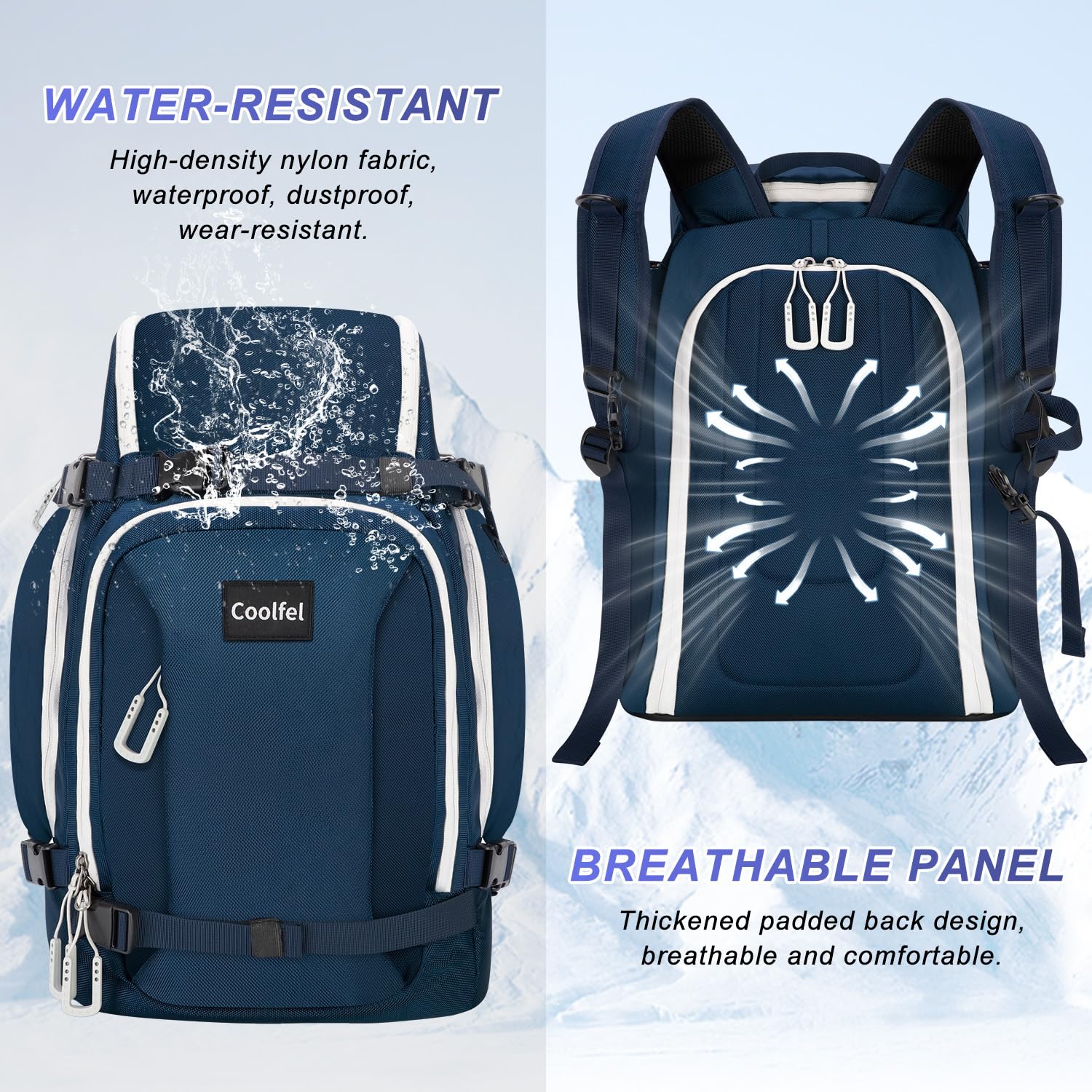 Coolfel Borsa per Scarponi da Sci con Scomparto per Casco, 50L Zaino da Sci Snowboard Pattini a Rotelle, Borsa da Sci Impermeabile per Casco, Giacca, Occhiali, Guanti