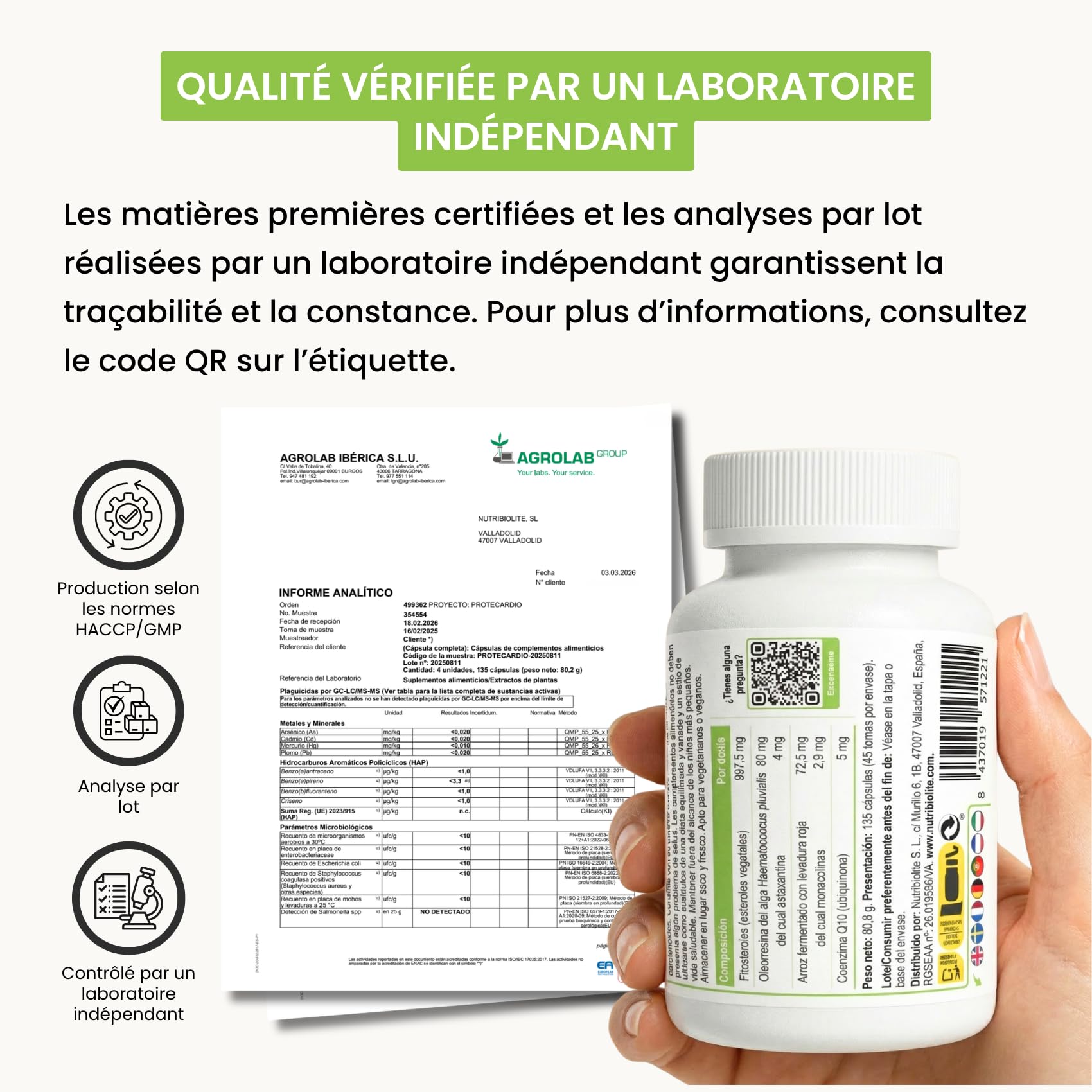 Stérols Végétaux (Phytostérols), Levure de Riz Rouge (Monacolines), Astaxanthine et Coenzyme Q10 – Cholestérol et Triglycérides – 135 gélules – Végan – Sans additifs | Protecardio Nutribiolite