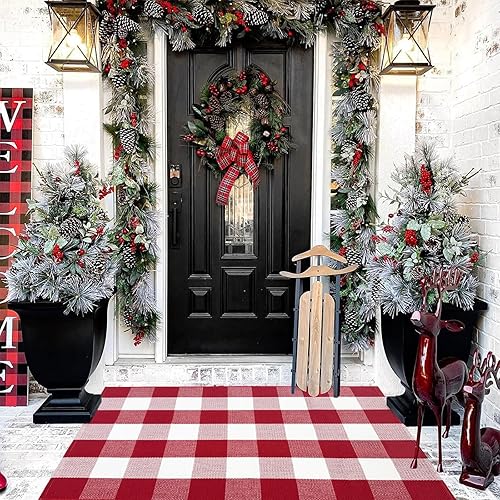 Miniatura 24 de USTIDE Alfombra a Cuadros Buffalo 23.6''x51'' Algodón Negro y Blanco Alfombras a Cuadros Lavable Tejida a Mano Felpudo a Cuadros Retro Estilo Granja