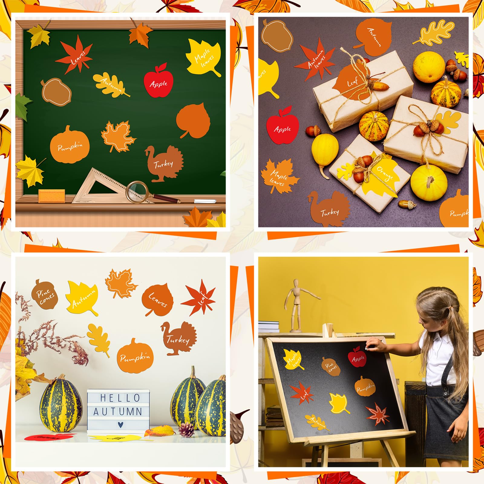 Snapklik.com : 108 Pcs Fall Leaf Pumpkin Cutouts Thanksgiving Paper ...